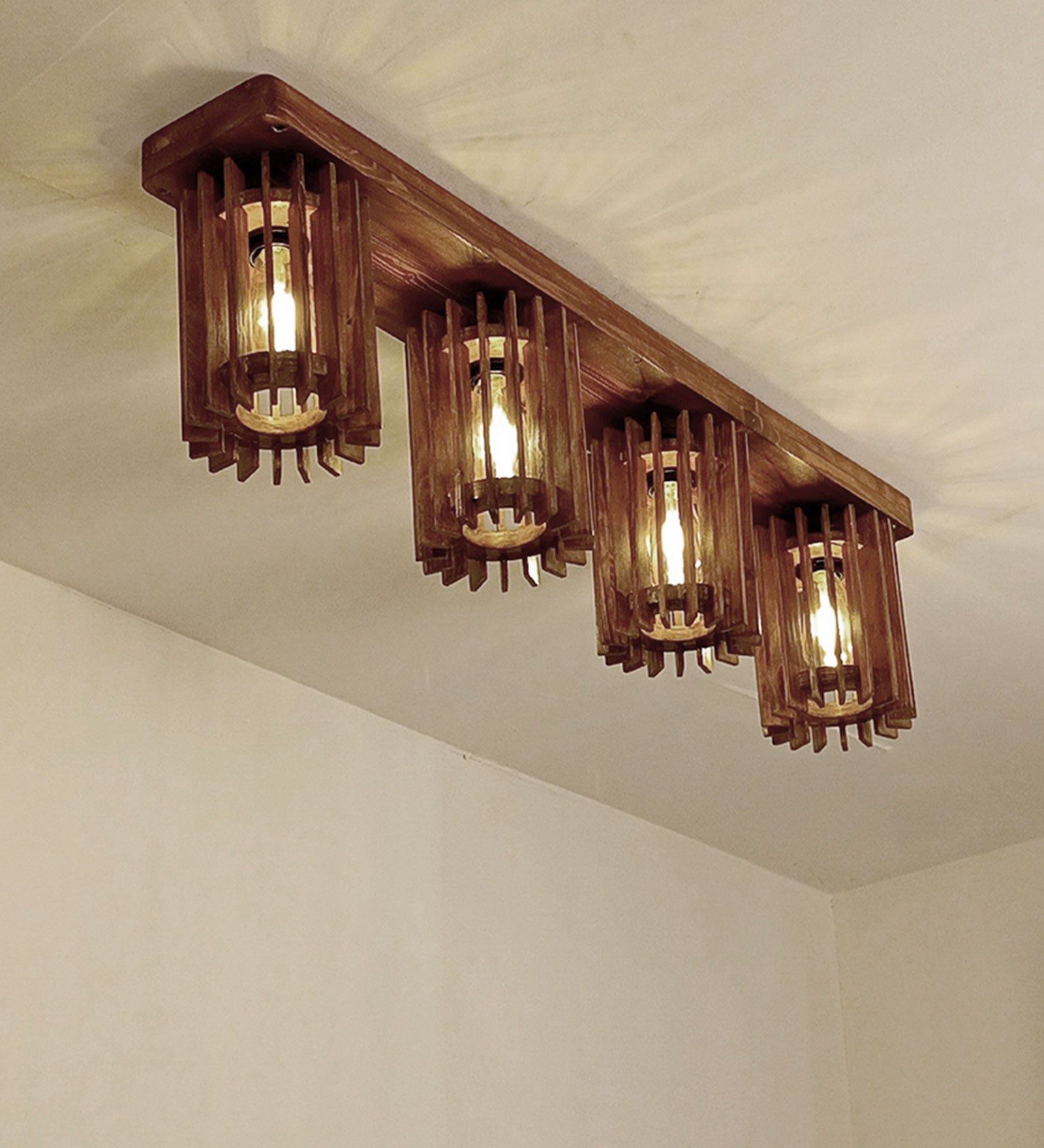 Ventus Brown Wooden 4 Series Ceiling Lamp (BULB NOT INCLUDED)