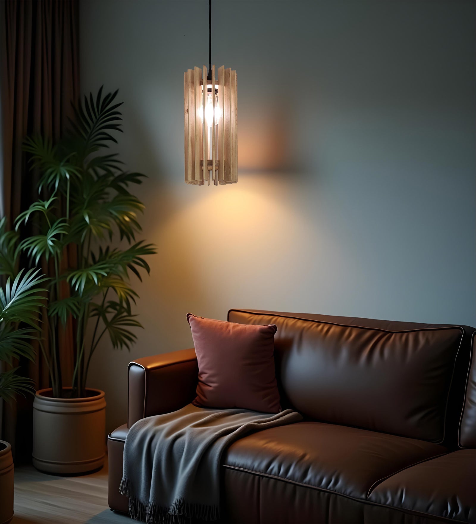 Ventus Beige Wooden Single Hanging Lamp (BULB NOT INCLUDED)