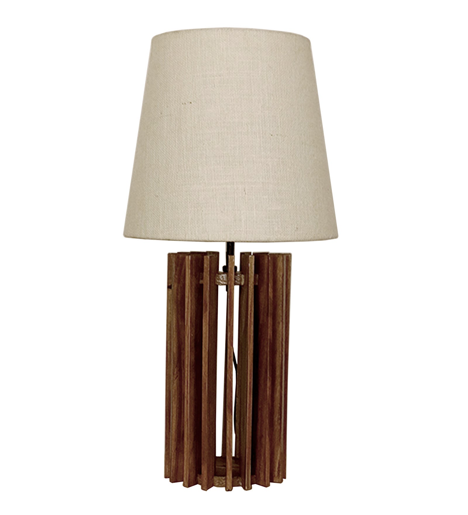 Ventus Brown Wooden Table Lamp with Yellow Printed Fabric Lampshade (BULB NOT INCLUDED)