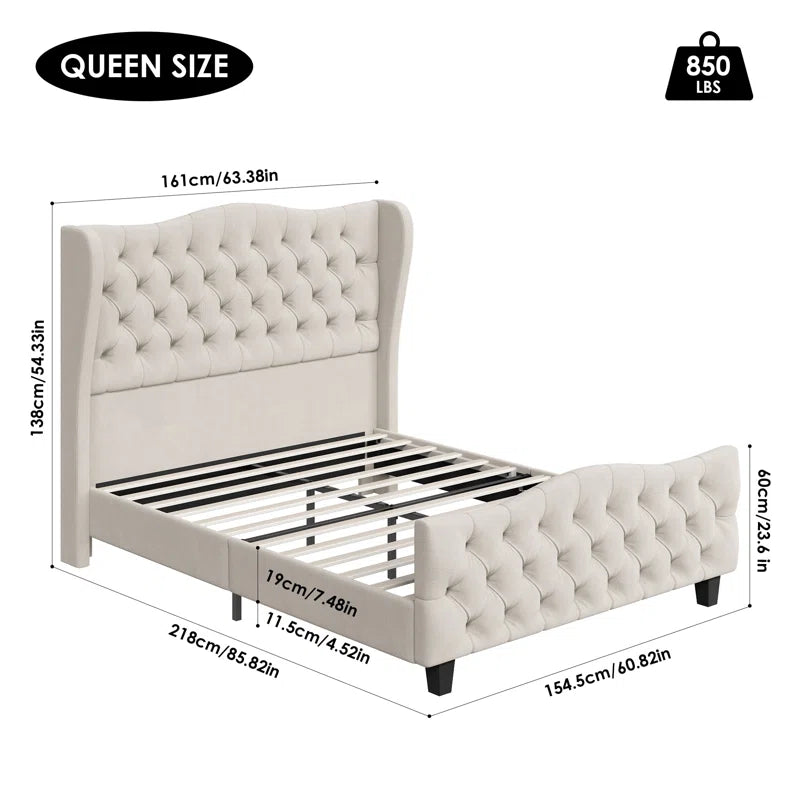 Vernita 54.3" Handmade Tufted Tall Bed Frame with Velvet Headboard, Tall Wing-Back Platform Bed