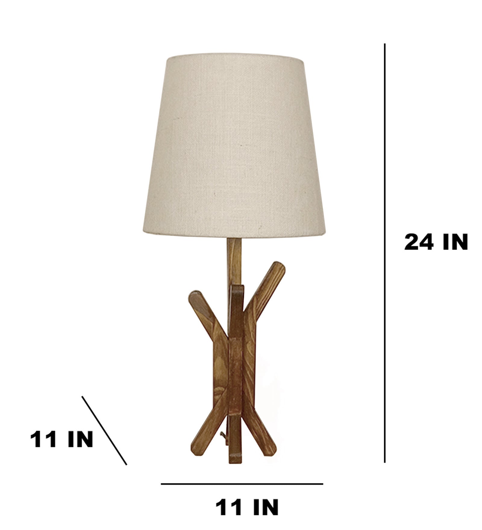 Vrikshya Wooden Table Lamp with Brown Base and Premium White Fabric Lampshade