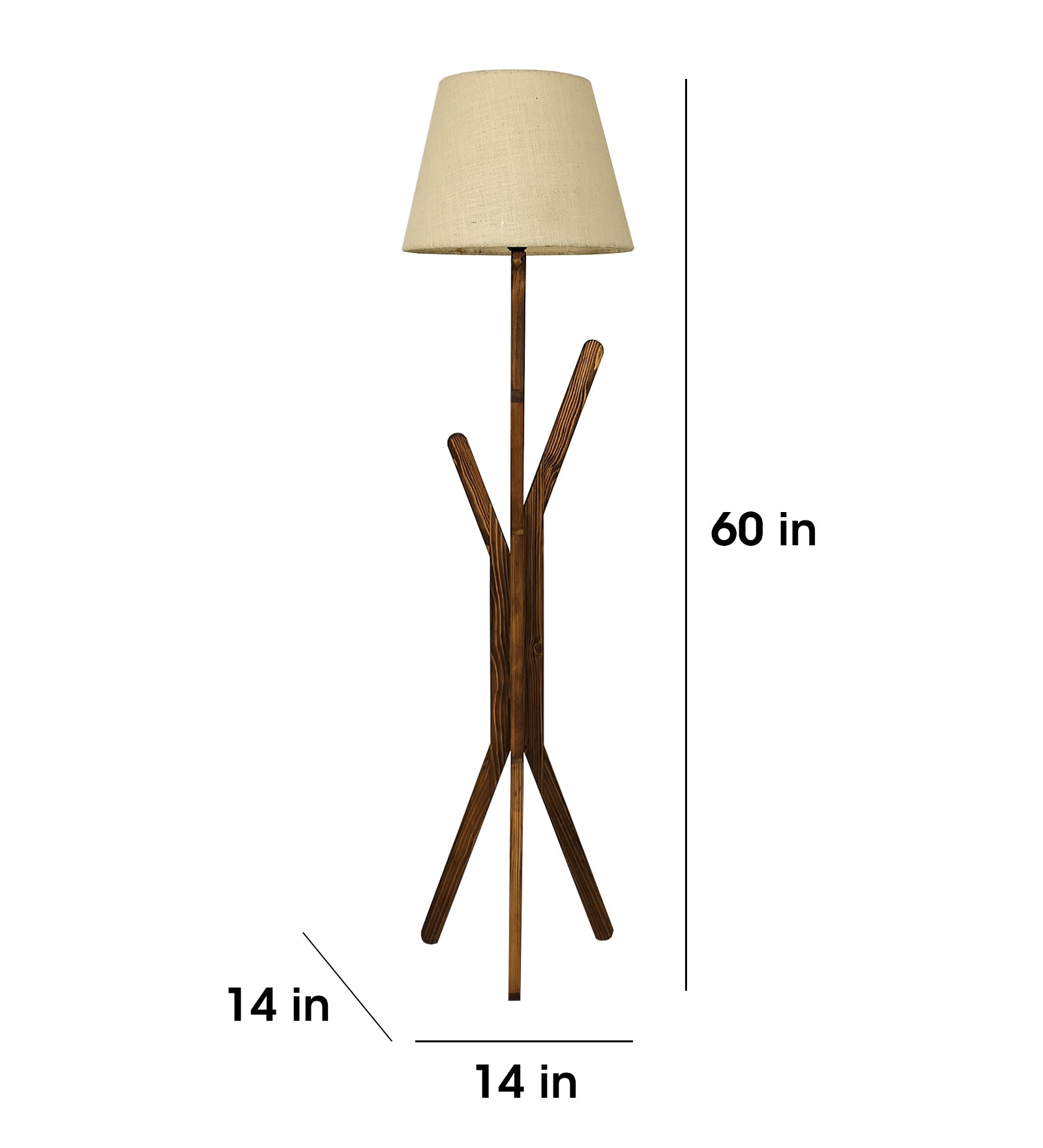 Vrikshya Wooden Floor Lamp with Brown Base and Premium Beige Fabric Lampshade (BULB NOT INCLUDED)