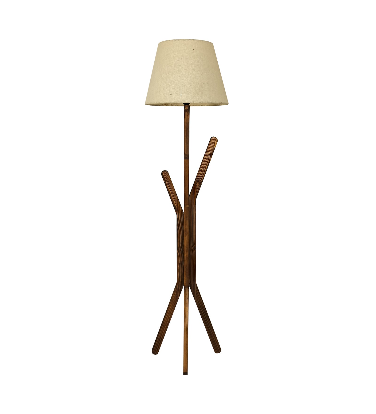 Vrikshya Wooden Floor Lamp with Brown Base and Premium Beige Fabric Lampshade (BULB NOT INCLUDED)