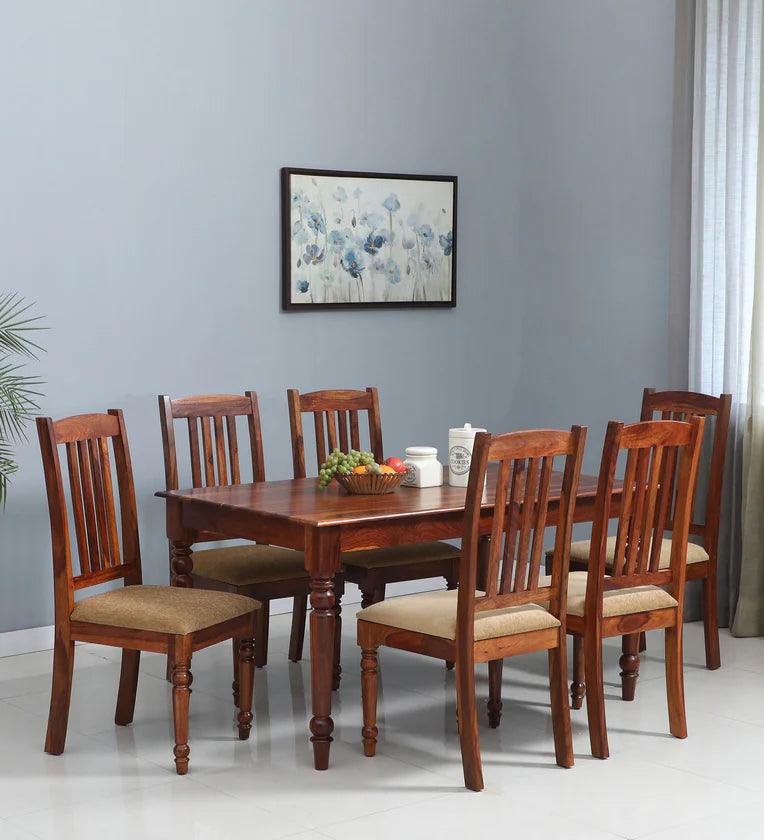 Solid Wood 6 Seater Dining Set in Scratch Resistant Honey Oak Finish - Ouch Cart 