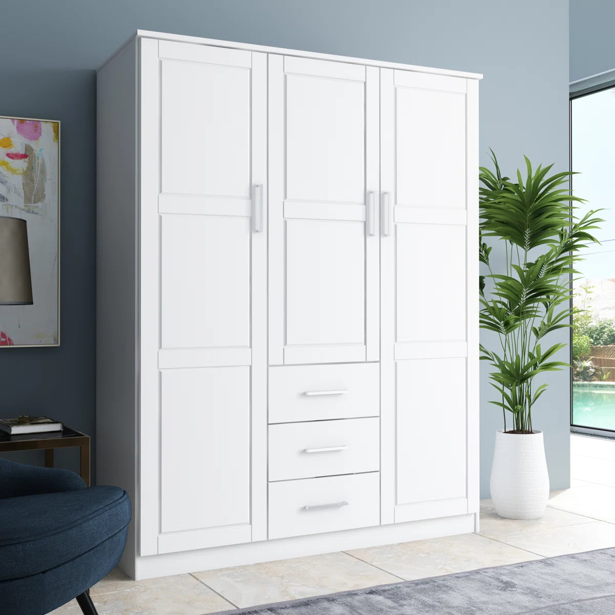 Bassam Cosmo 100% Solid Wood 3-door Wardrobe Armoire