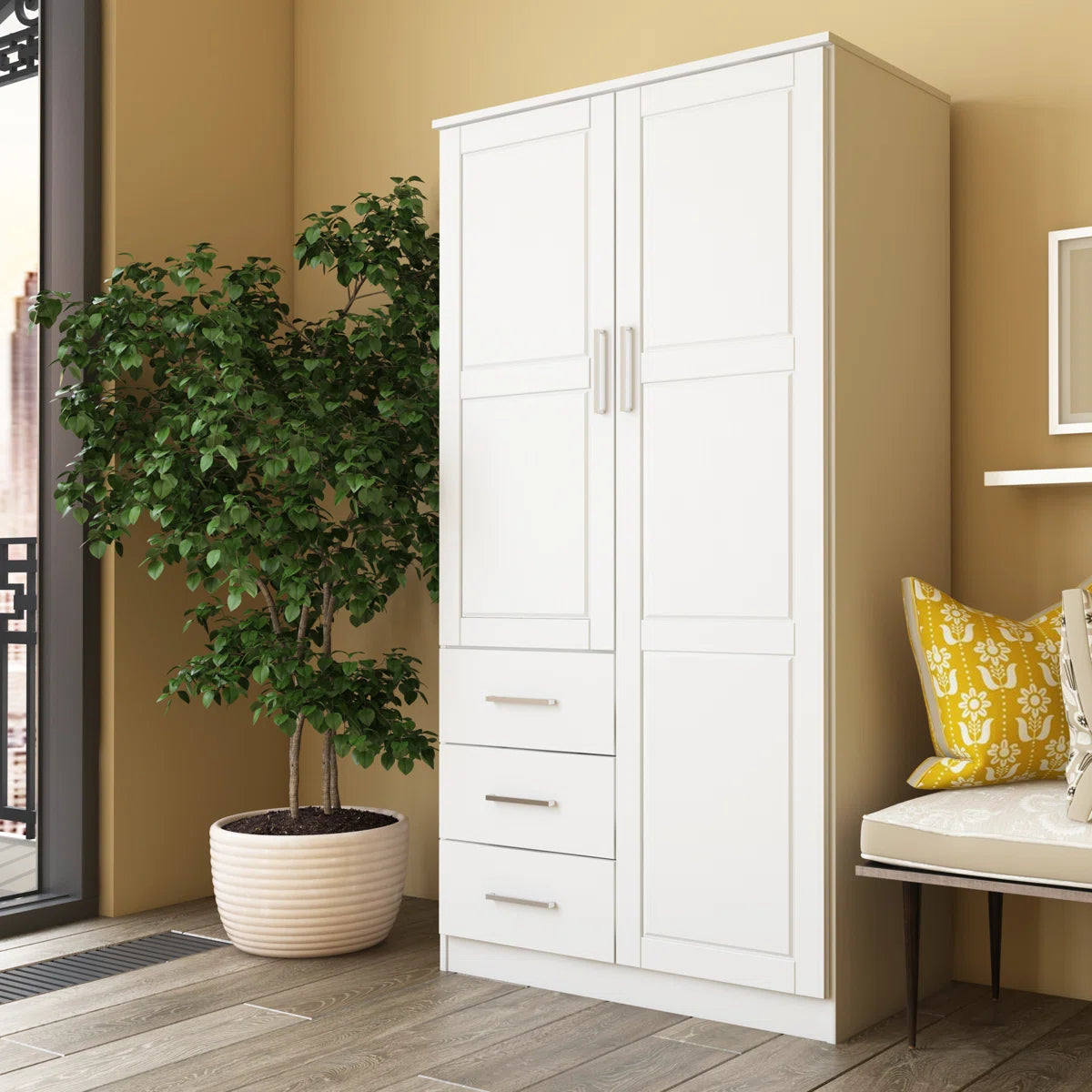 Metro 100% Solid Wood 2-door Wardrobe Armoire