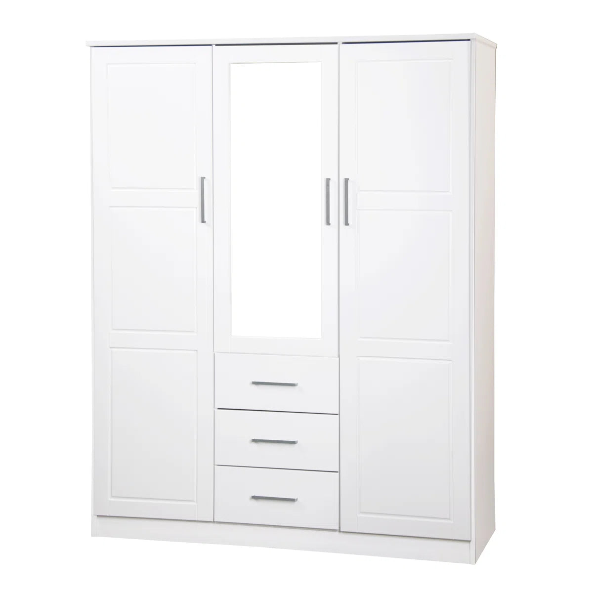 Aveah 100% Solid Wood 3-door Wardrobe Armoire with Mirrored Door