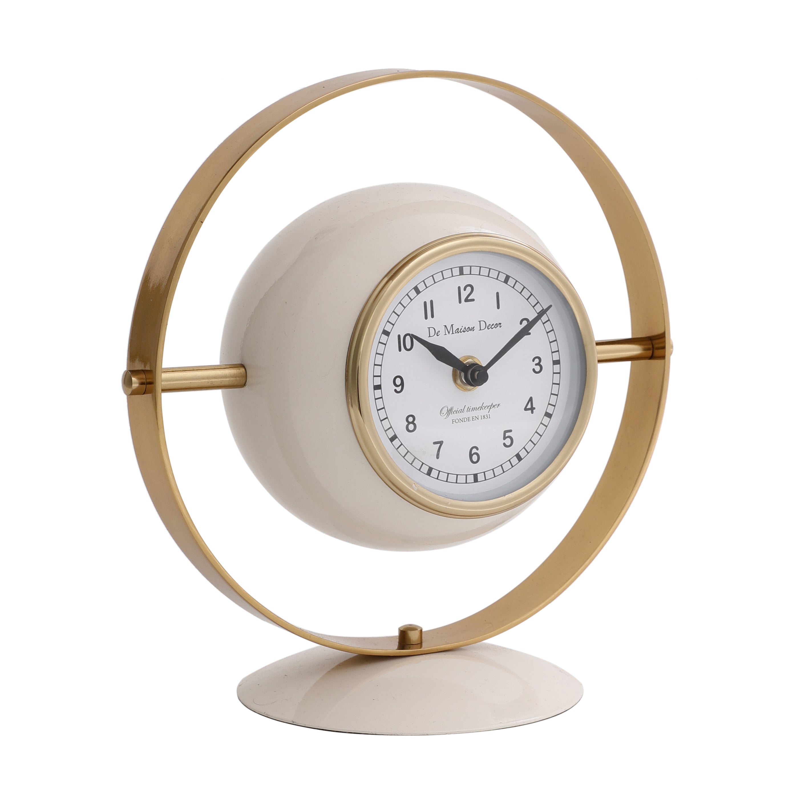 Halo Clock In Ivory White & Gold