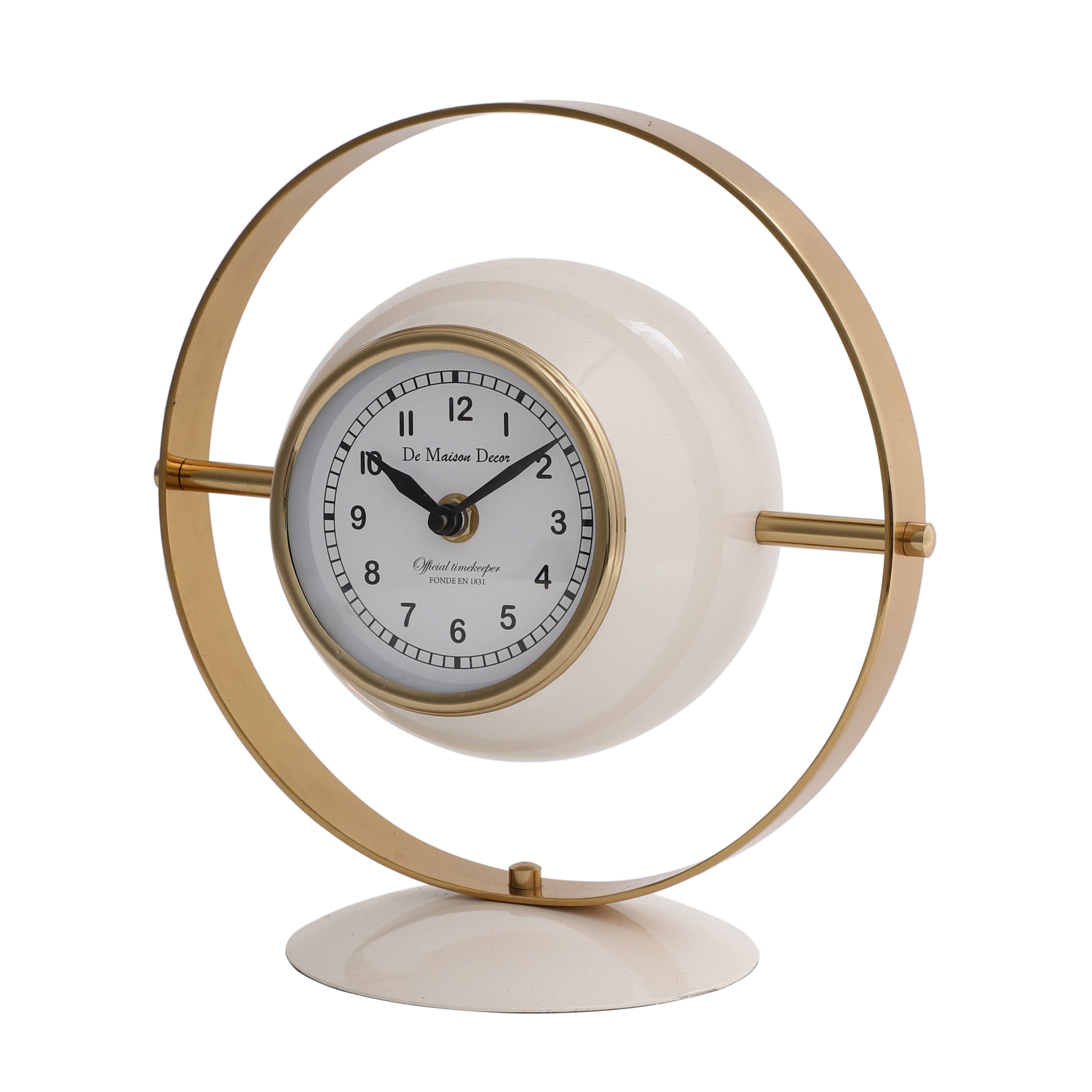 Halo Clock In Ivory White & Gold