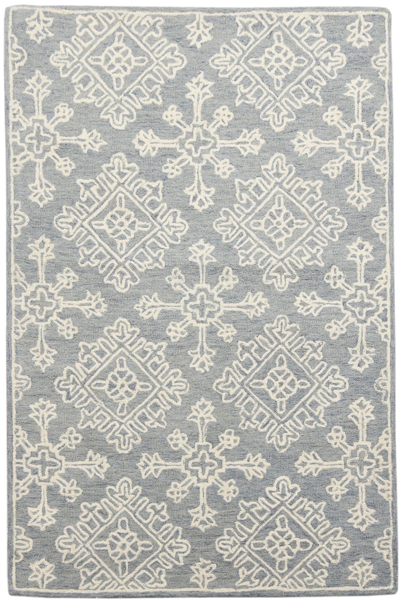 Sky Blue Wool Boston 4x6 Feet Hand-Tufted Carpet - Rug - Ouch Cart 