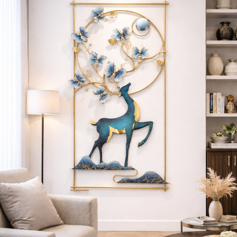 Luxury Metal Deer Wall Art | 60x120 cm 3D Decorative Panel for Home & Bedroom