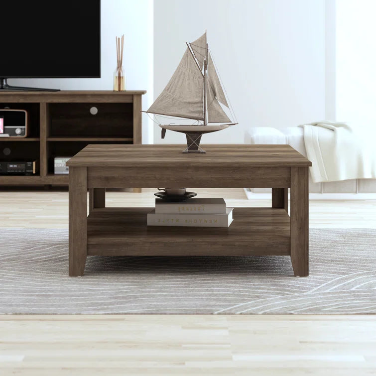 Square Wooden Coffee Table with Open Shelf