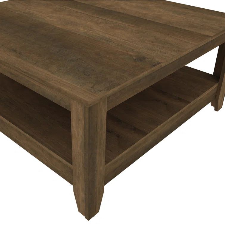 Square Wooden Coffee Table with Open Shelf