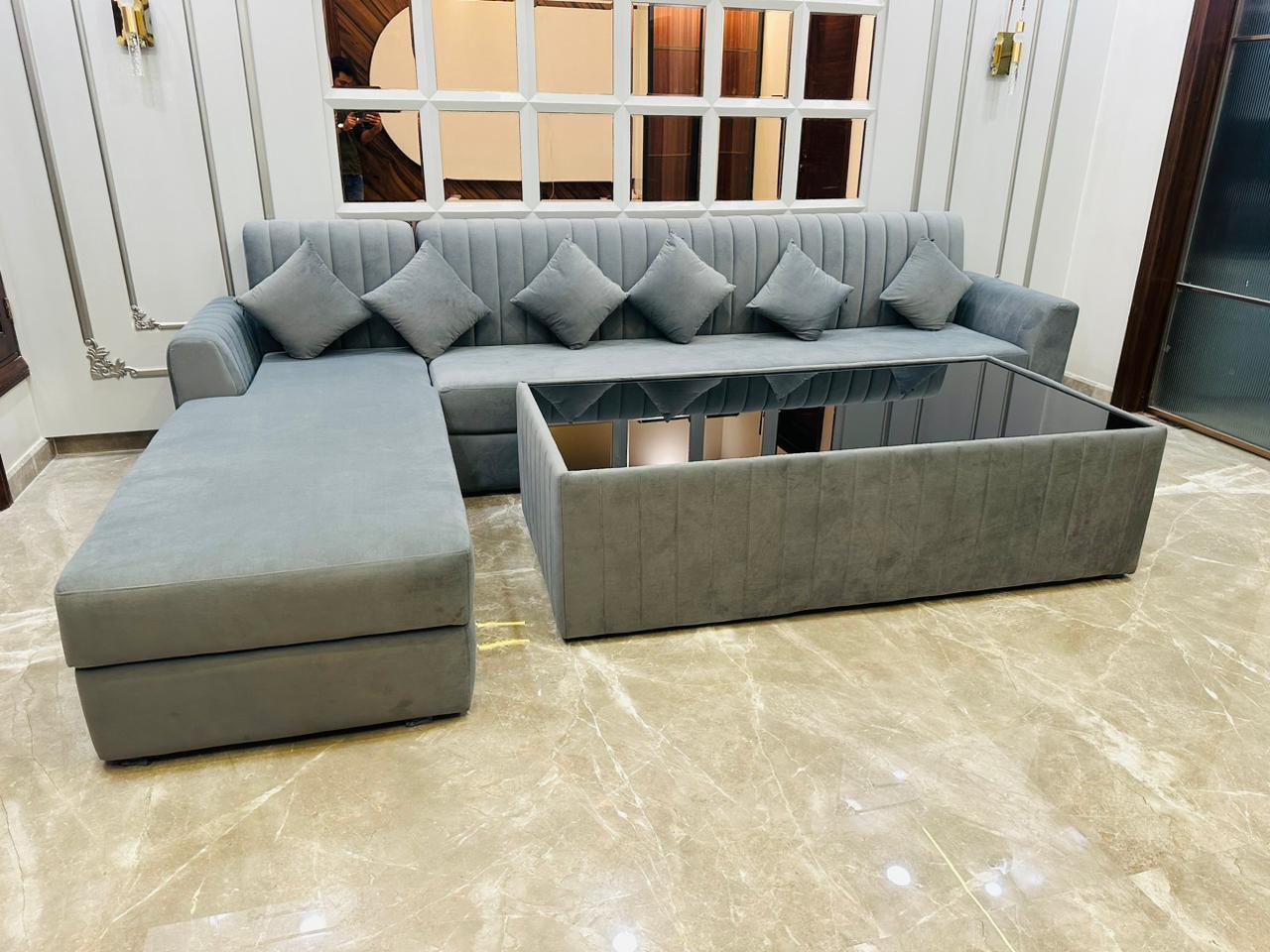 Upholstered 8 Seater Sofa With Centre Table - Ouch Cart 