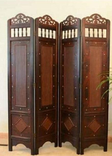 4 Panel Sheesham Wooden Partitions Room Dividers Screen Separators for Living Room Wooden Room Divider Partition Wooden Screen Wooden Separator Home & Kitchen - Ouch Cart 