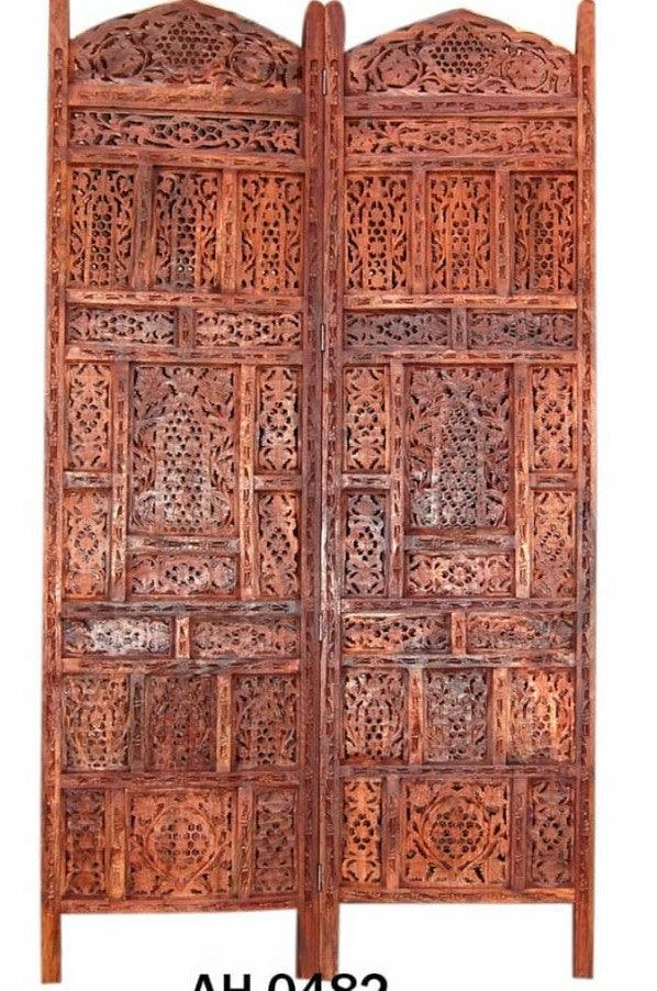 4 Panel Sheesham Wooden Partitions Room Dividers Screen Separators for Living Room - Ouch Cart 