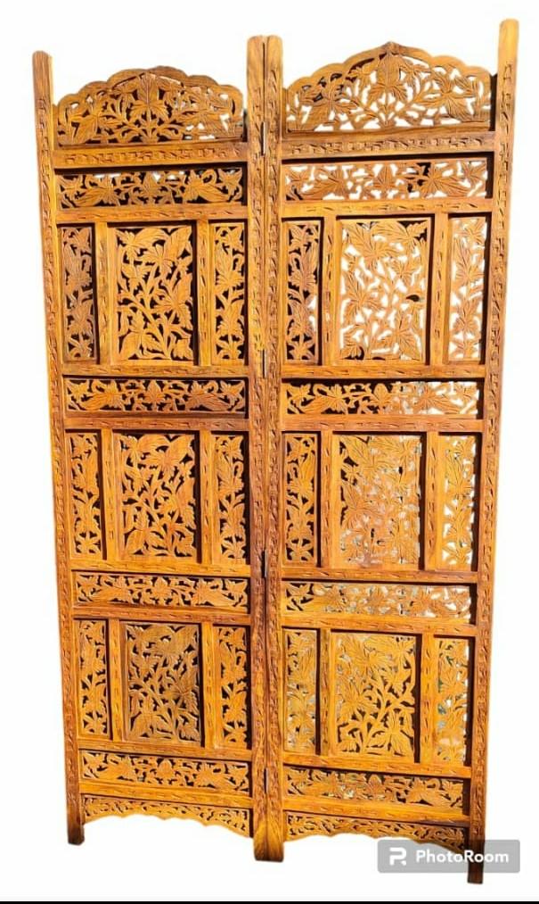 4 Panel Sheesham Wooden Partitions Room Dividers Screen Separators for Living Room - Ouch Cart 