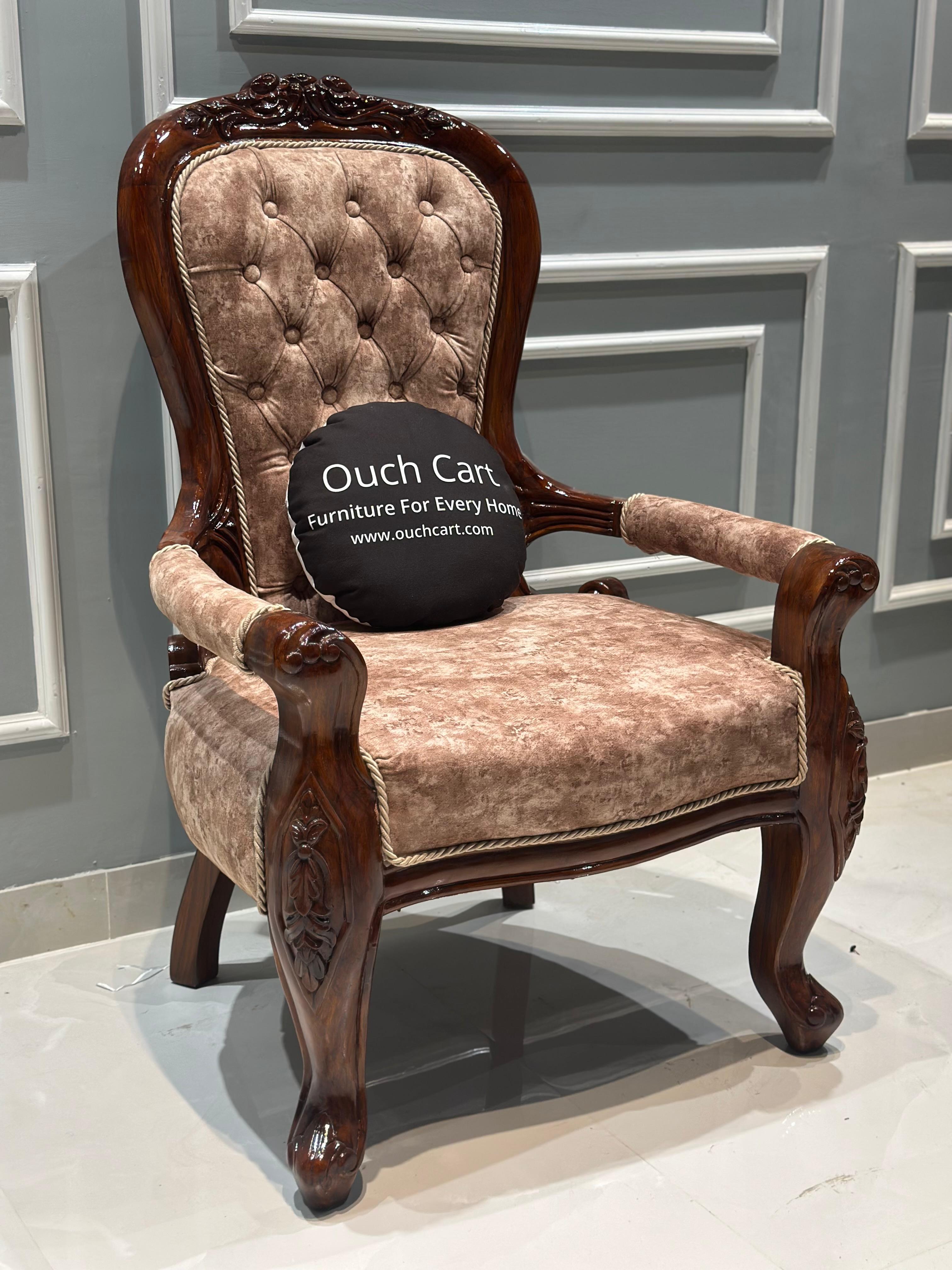 Teak Wood Handcrafted Royal Comfort Chair- WIng chair- Arm Chair