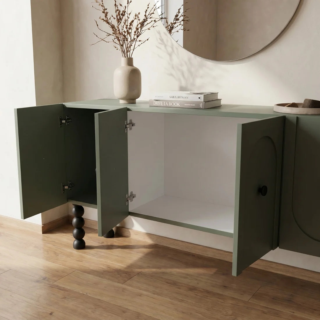 Modern Sage Green Sideboard Cabinet with 4 Doors