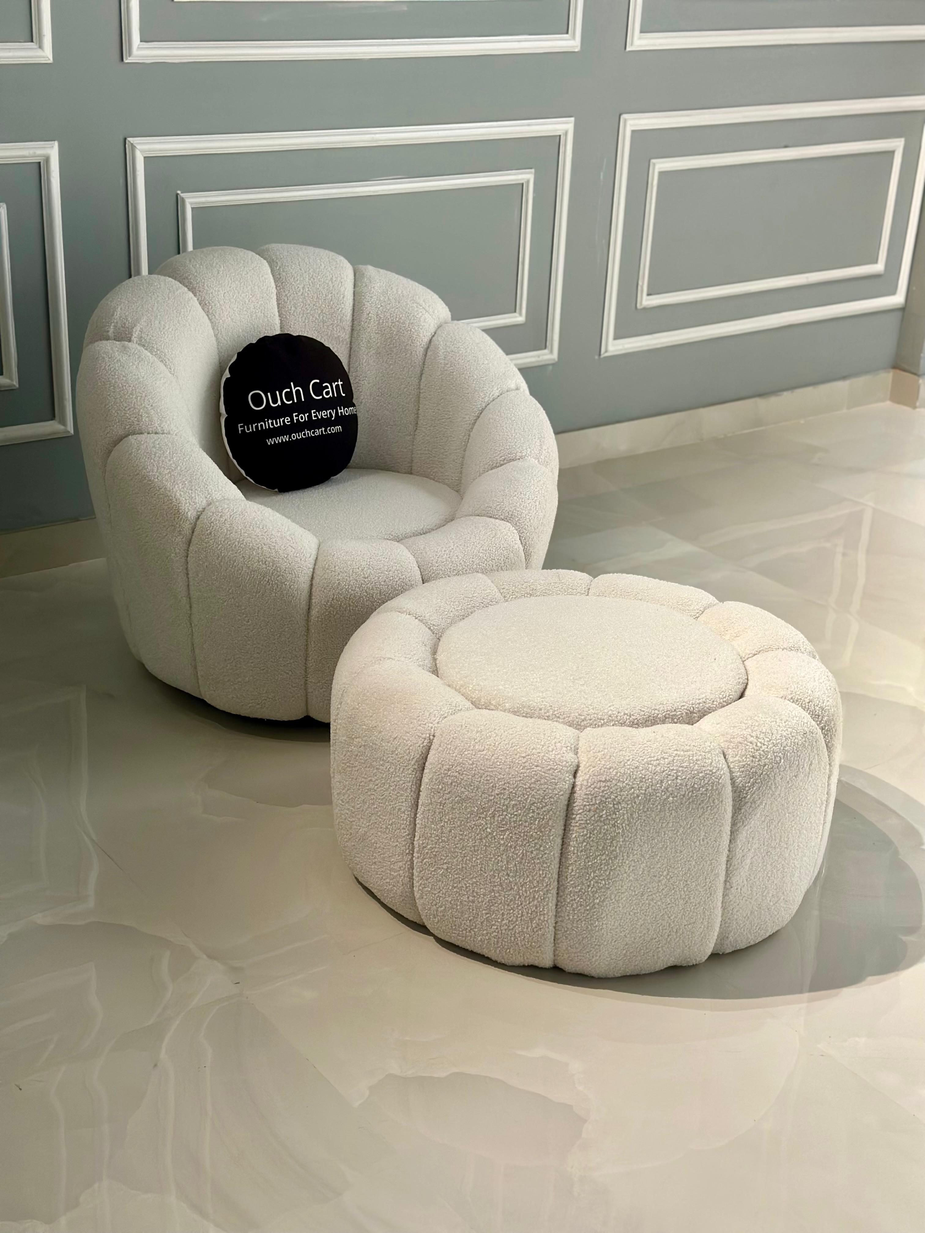 Perse Upholstered Swivel Accent Chair with Footstool