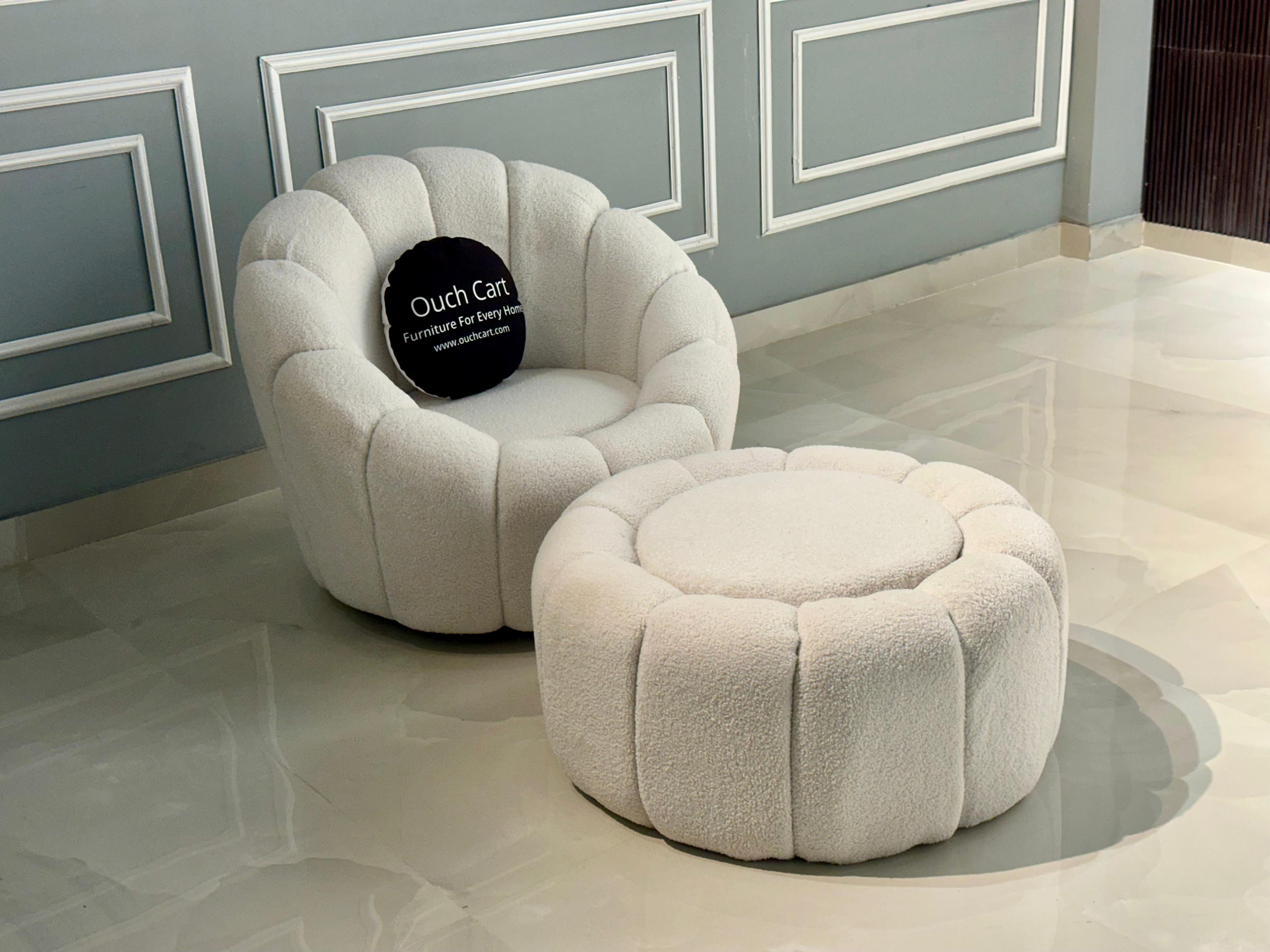 Perse Upholstered Swivel Accent Chair with Footstool