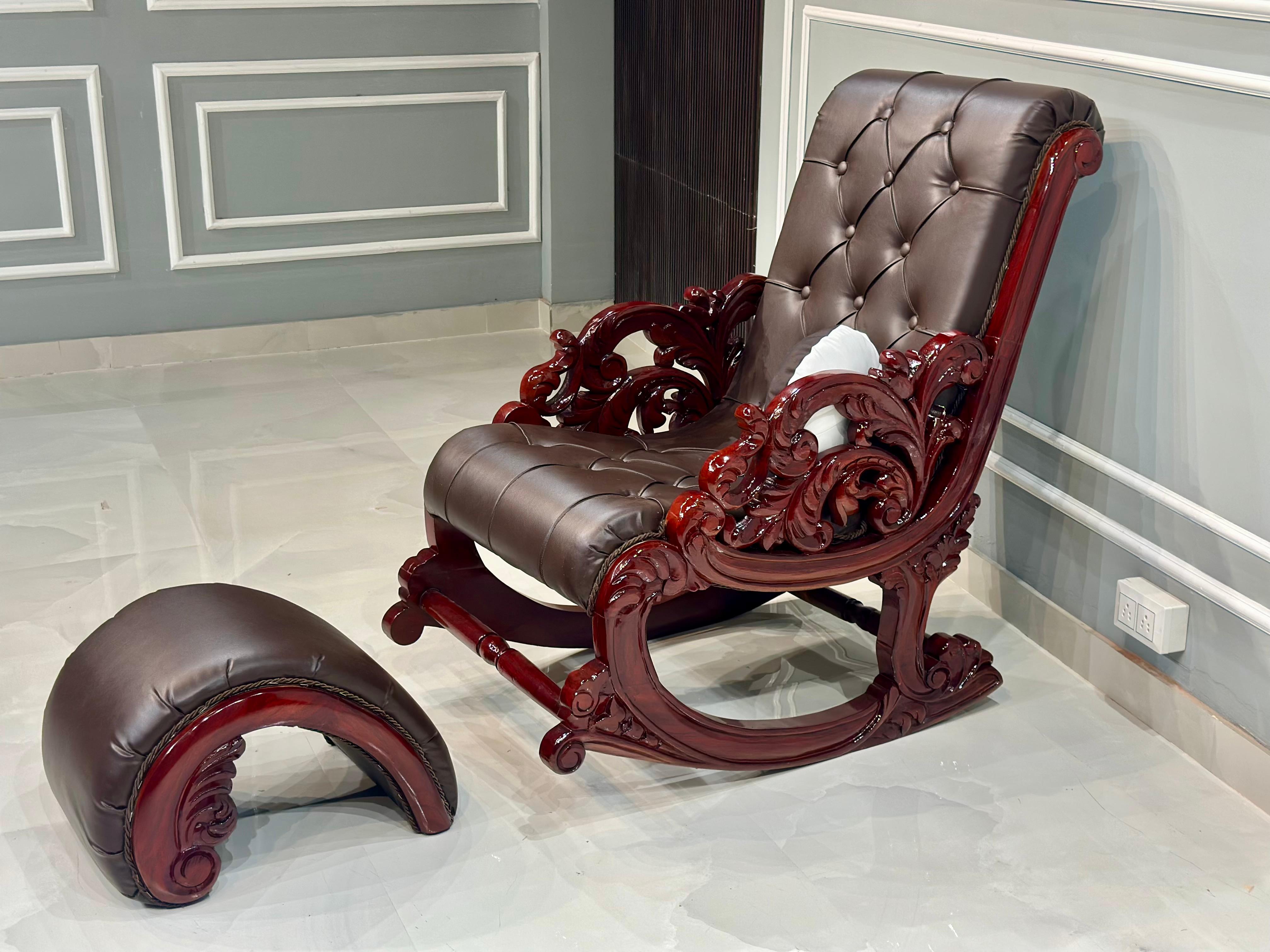 Hand-Carved Teak Wood Rocking Chair – Timeless Craftsmanship