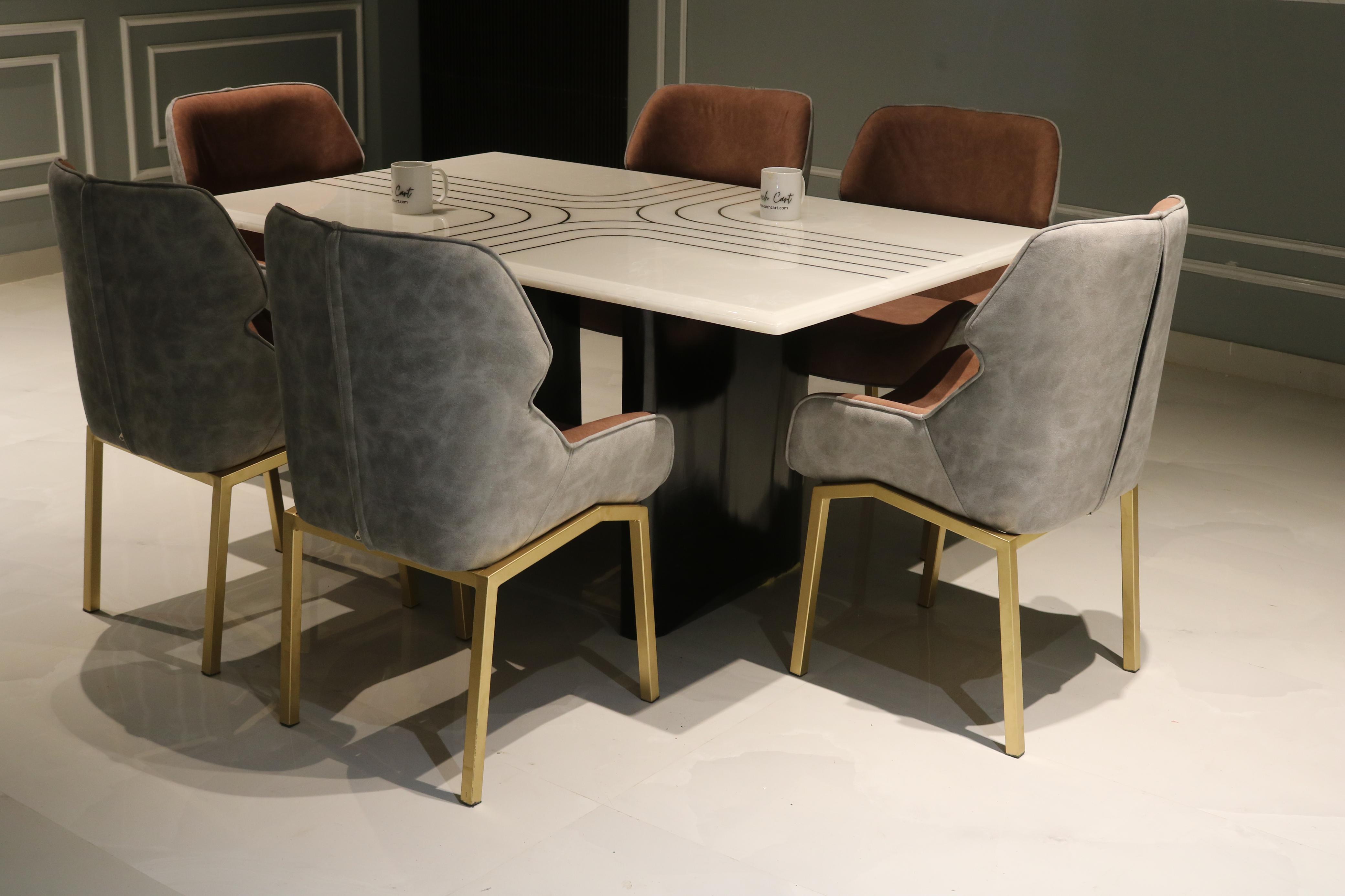 6-Seater Dining Table Set with Stunning Onex Marble Top – A Perfect Blend of Luxury and Functionality