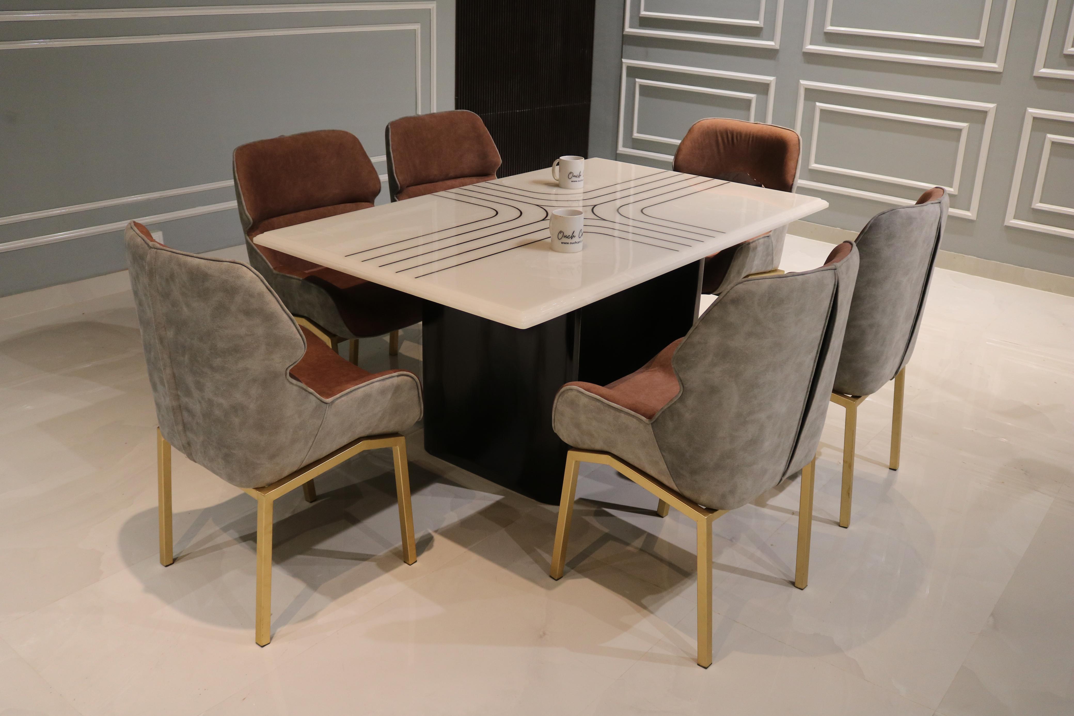 6-Seater Dining Table Set with Stunning Onex Marble Top – A Perfect Blend of Luxury and Functionality