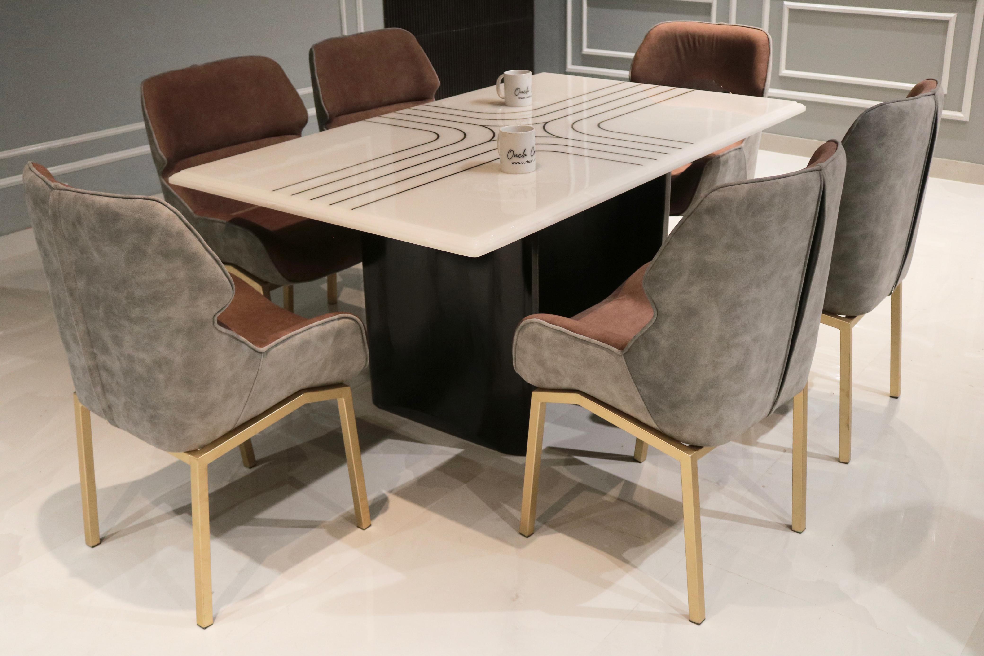 6-Seater Dining Table Set with Stunning Onex Marble Top – A Perfect Blend of Luxury and Functionality
