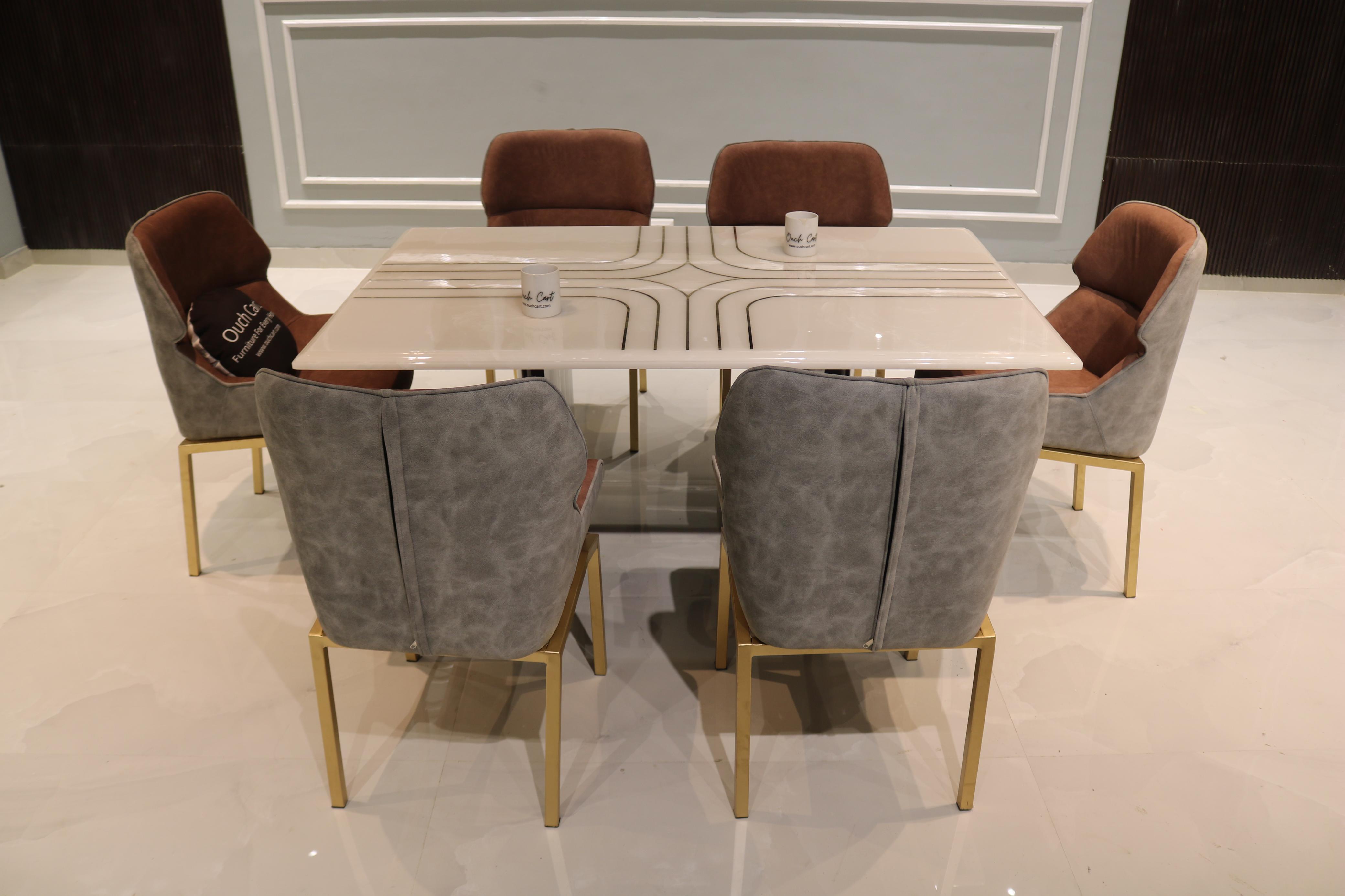 6-Seater Dining Table Set with Stunning Onex Marble Top – A Perfect Blend of Luxury and Functionality