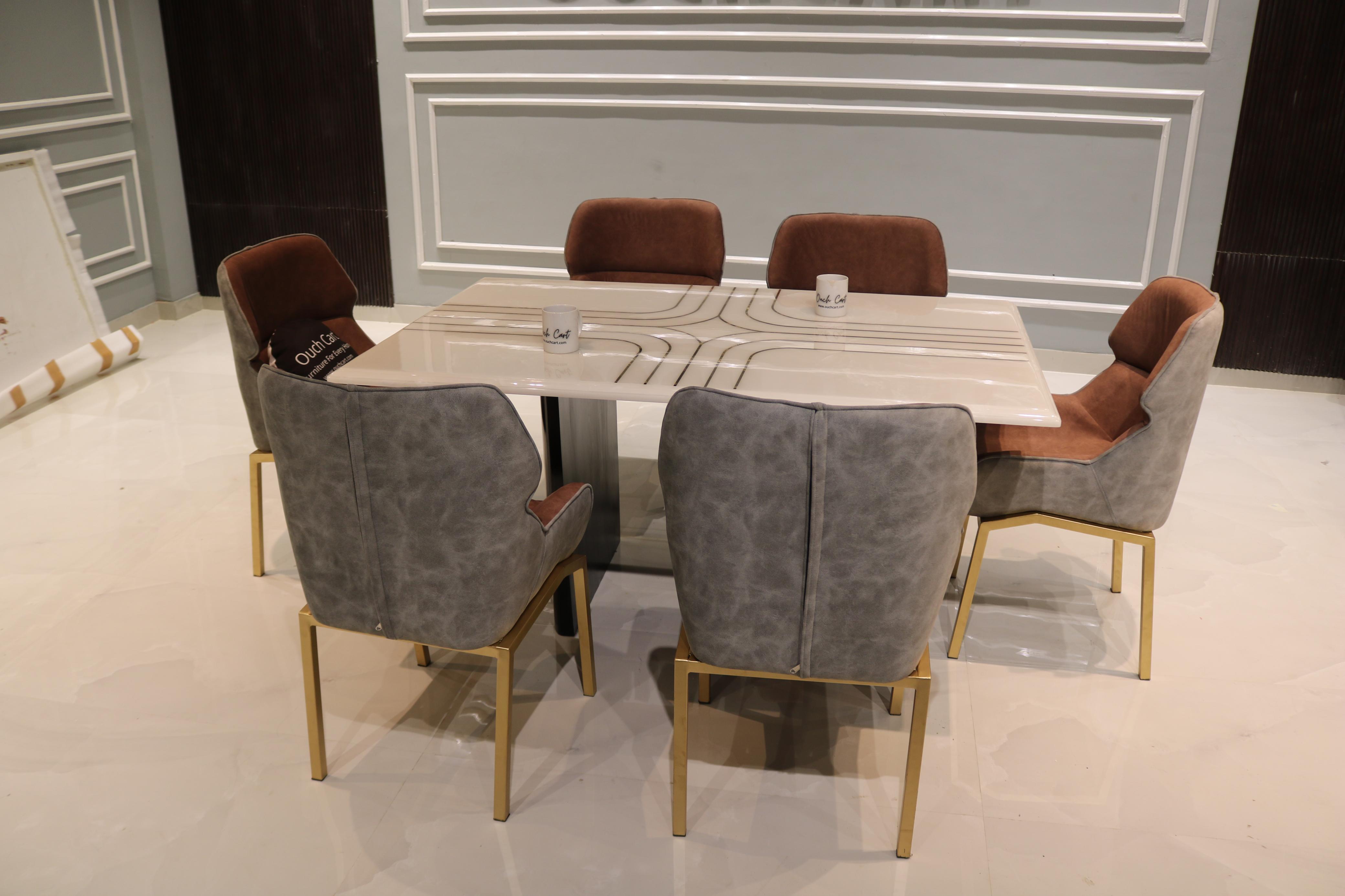 6-Seater Dining Table Set with Stunning Onex Marble Top – A Perfect Blend of Luxury and Functionality
