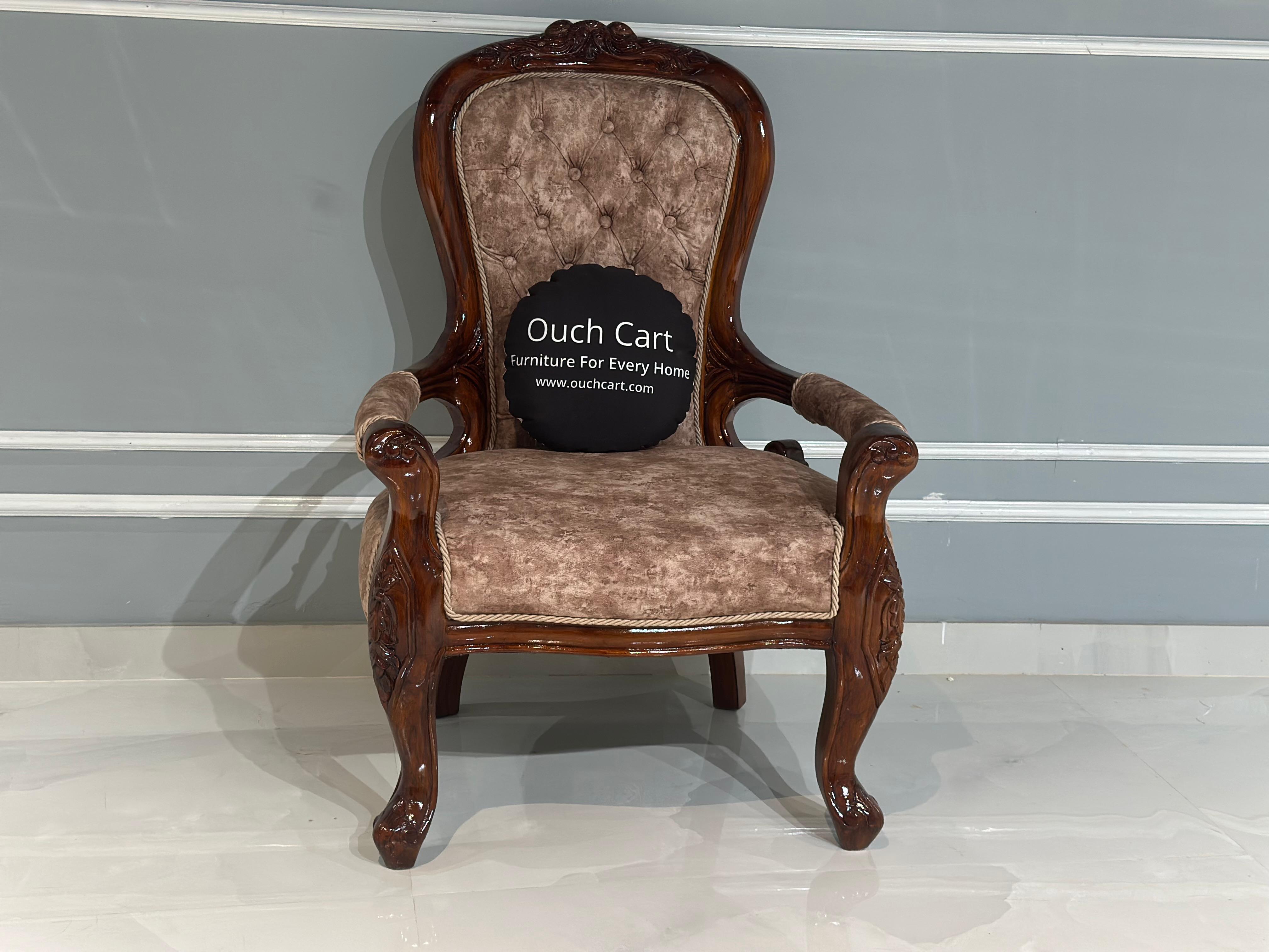 Teak Wood Handcrafted Royal Comfort Chair- WIng chair- Arm Chair