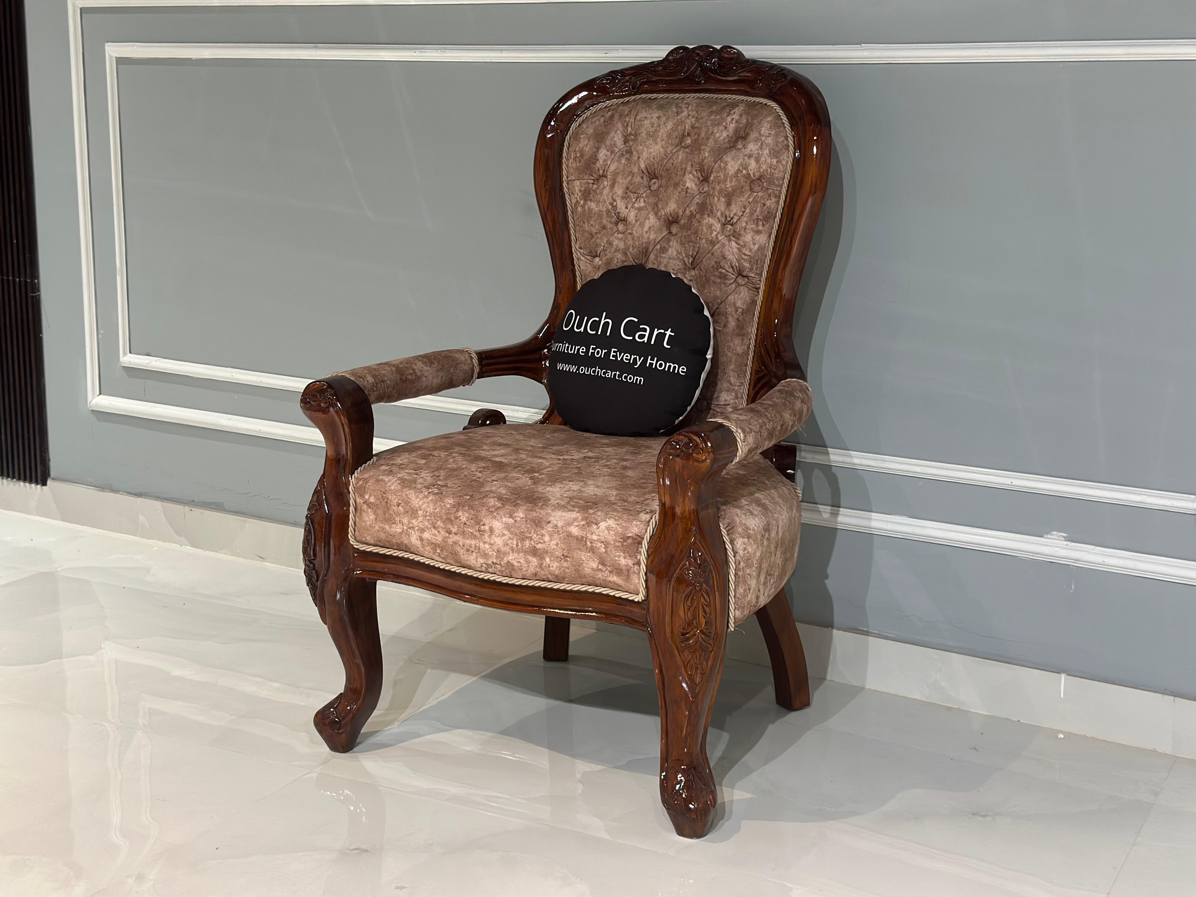 Teak Wood Handcrafted Royal Comfort Chair- WIng chair- Arm Chair
