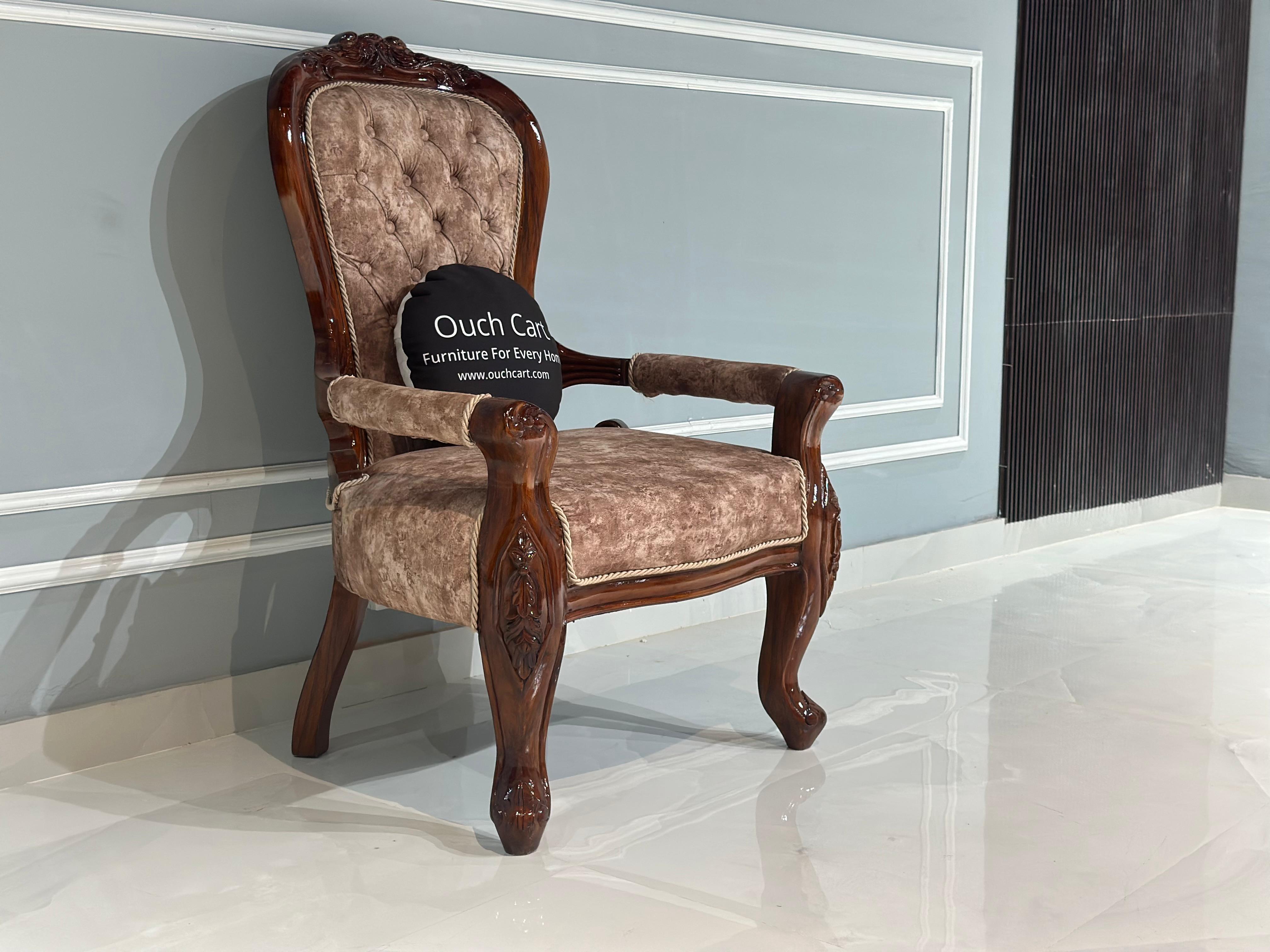 Teak Wood Handcrafted Royal Comfort Chair- WIng chair- Arm Chair