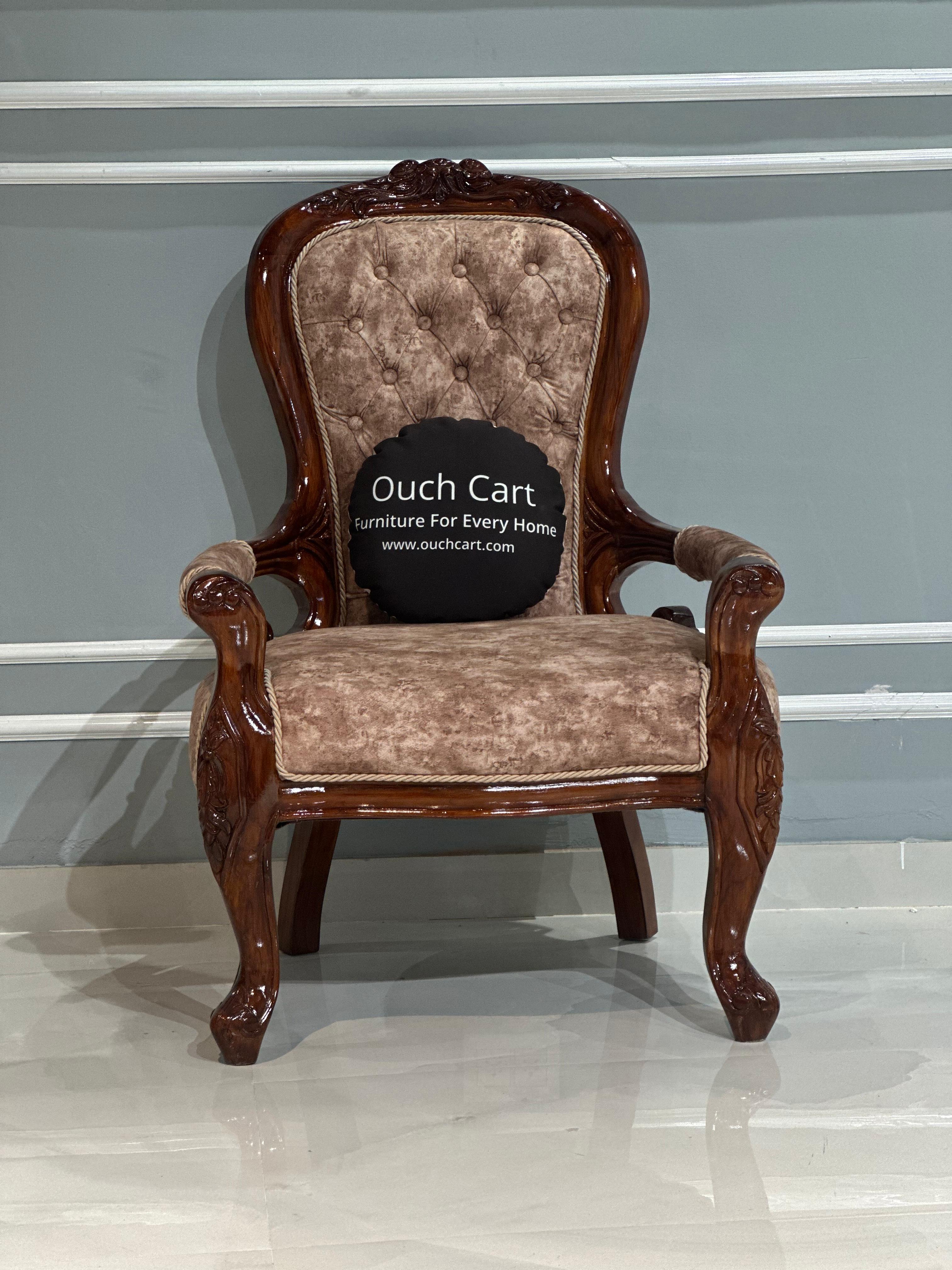 Teak Wood Handcrafted Royal Comfort Chair- WIng chair- Arm Chair