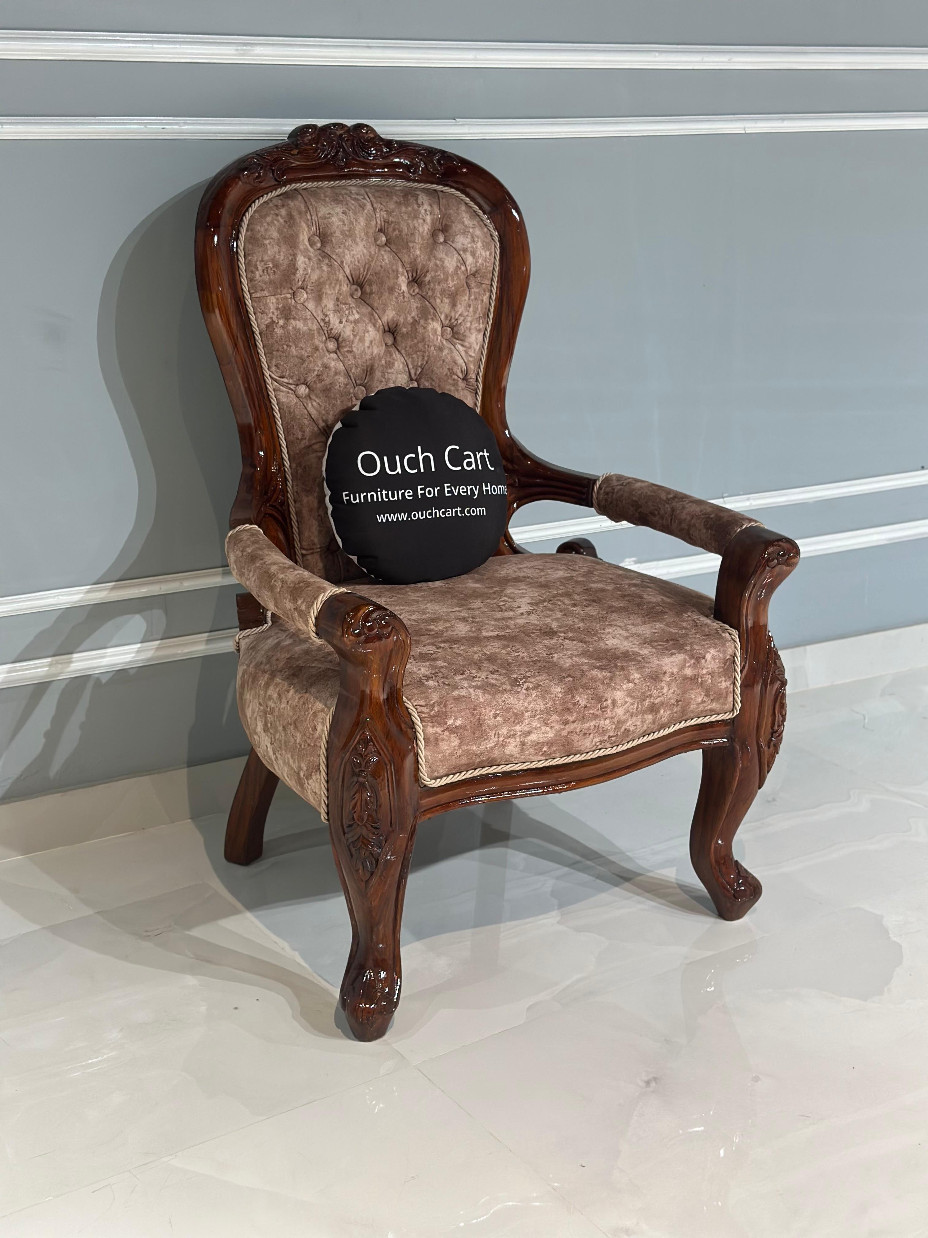 Teak Wood Handcrafted Royal Comfort Chair- WIng chair- Arm Chair