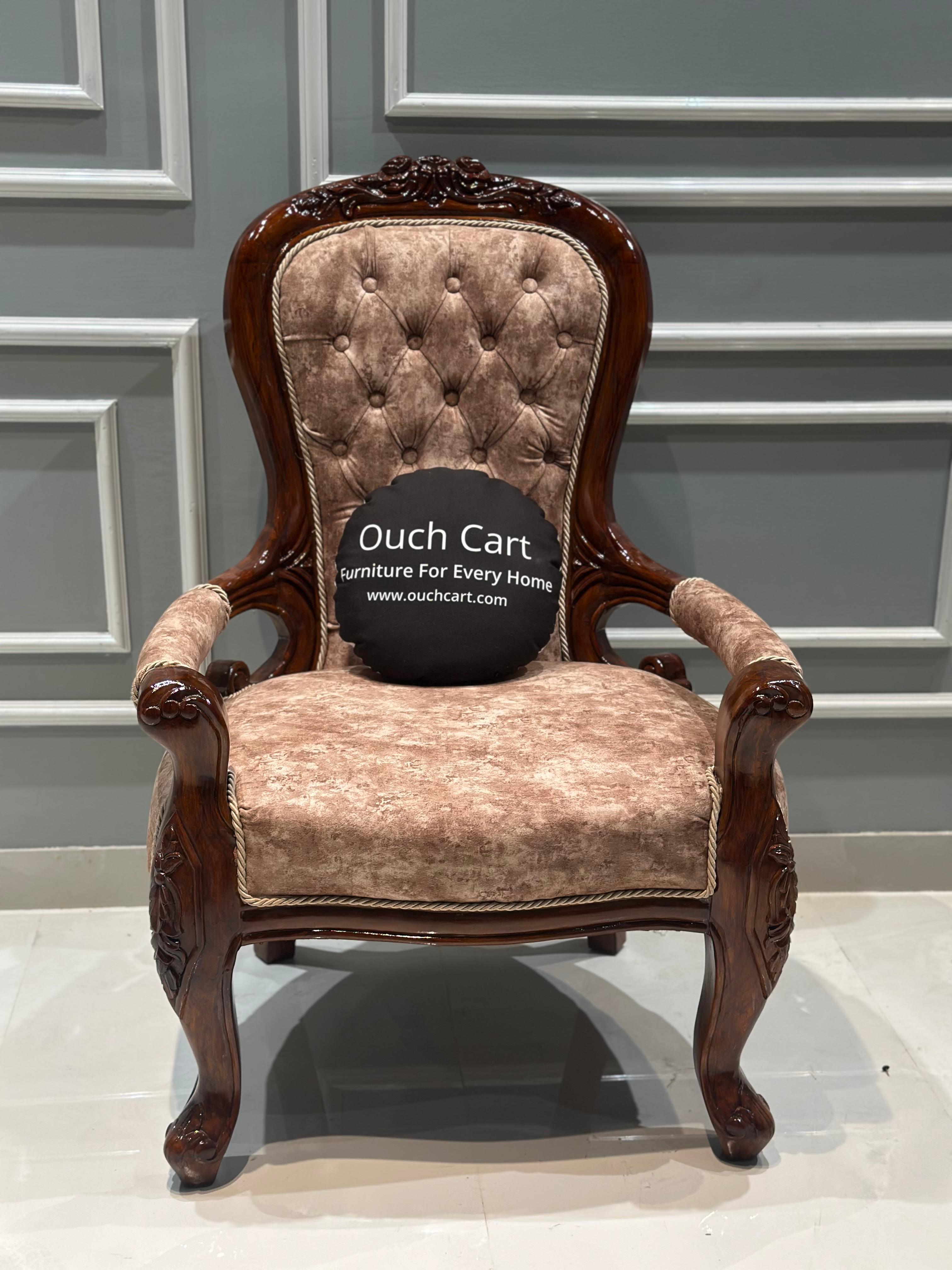 Teak Wood Handcrafted Royal Comfort Chair- WIng chair- Arm Chair