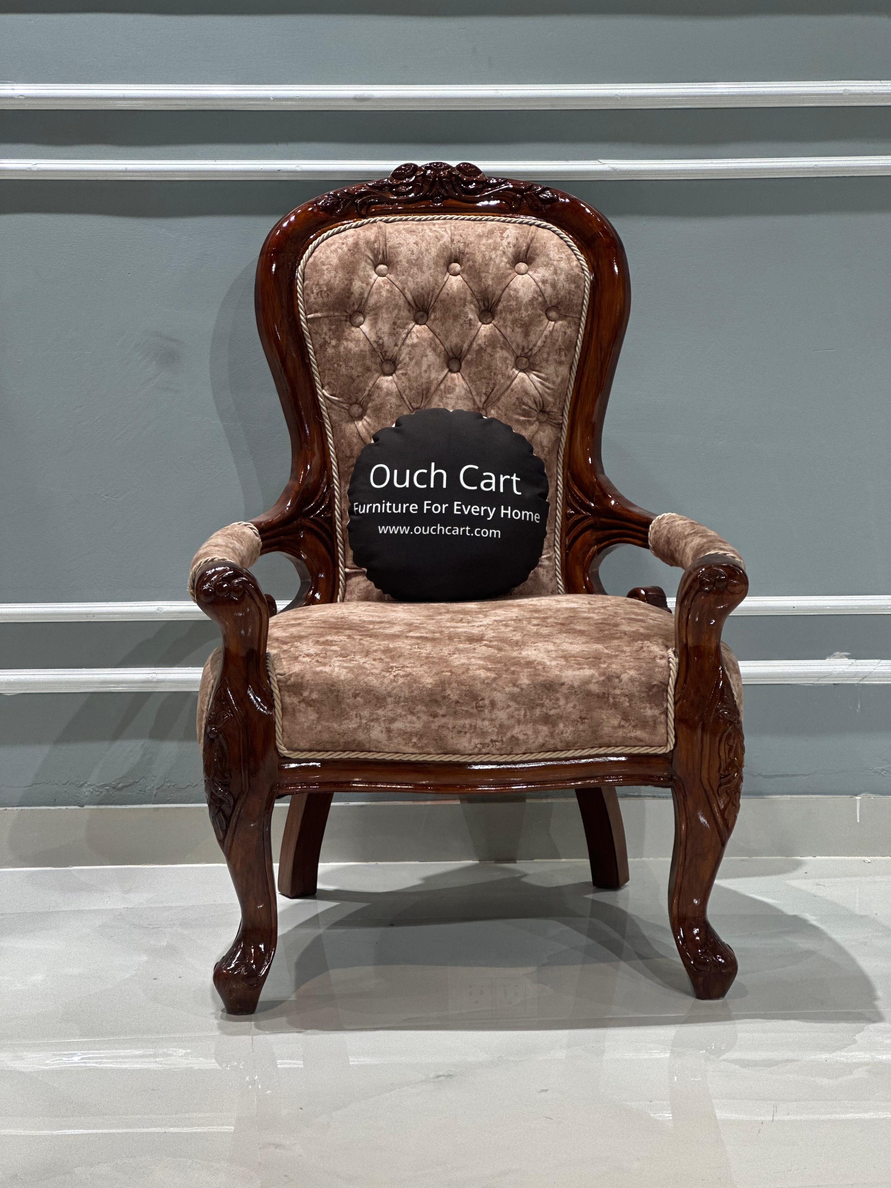 Teak Wood Handcrafted Royal Comfort Chair- WIng chair- Arm Chair