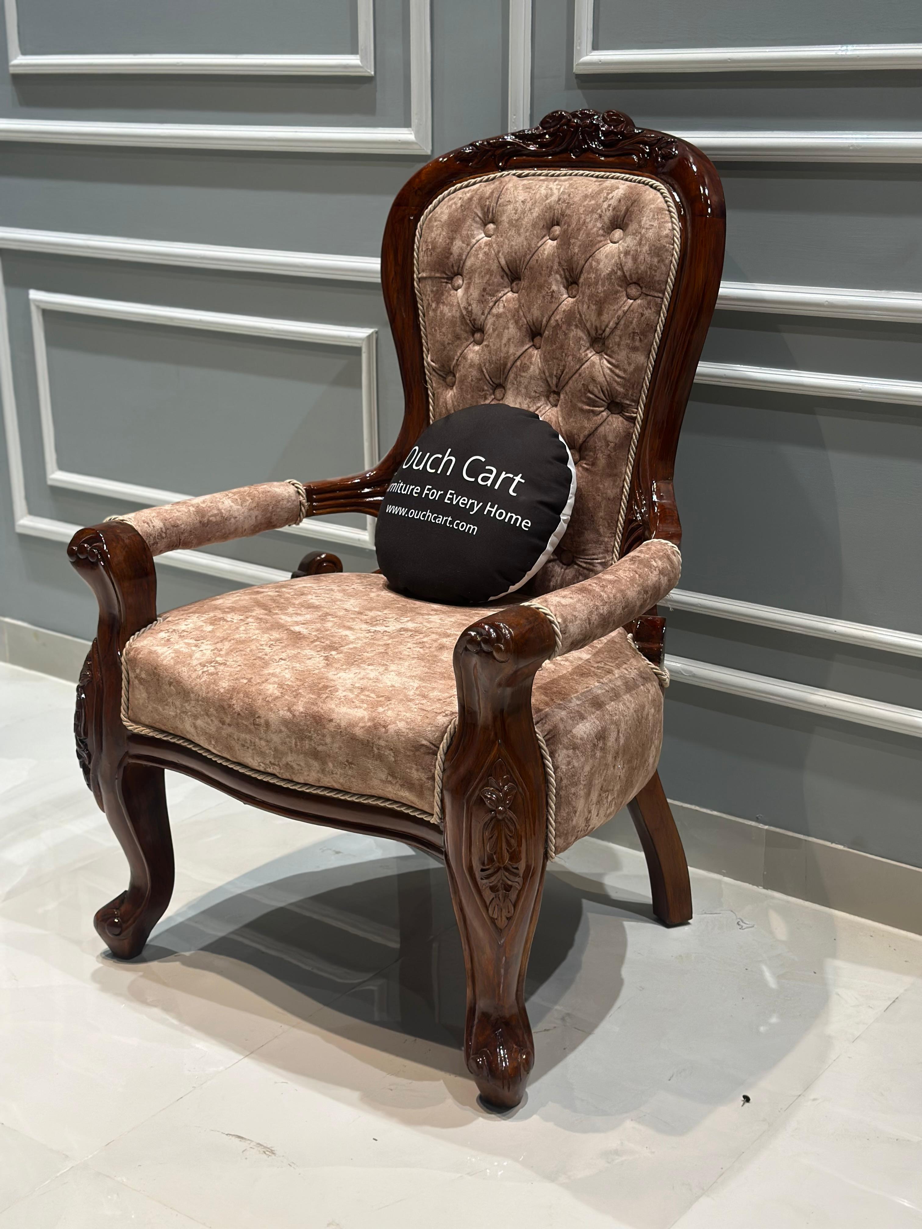 Teak Wood Handcrafted Royal Comfort Chair- WIng chair- Arm Chair