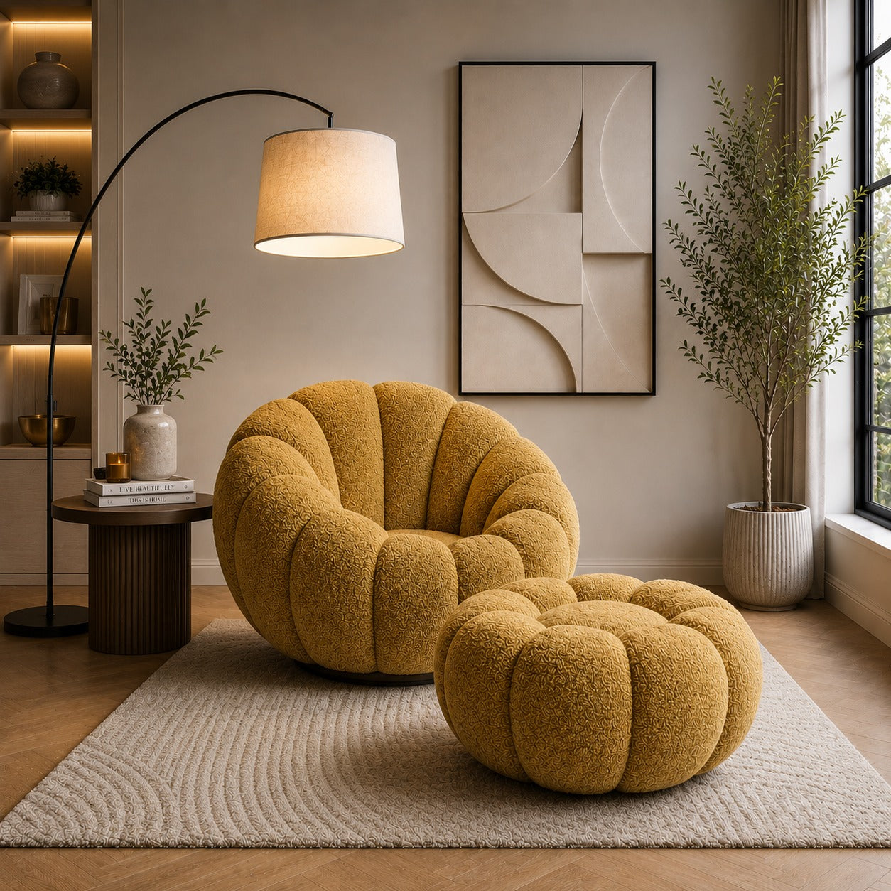 Modern 360° Rotating Lounge Chair with Footstool | Premium Upholstered Accent Chair