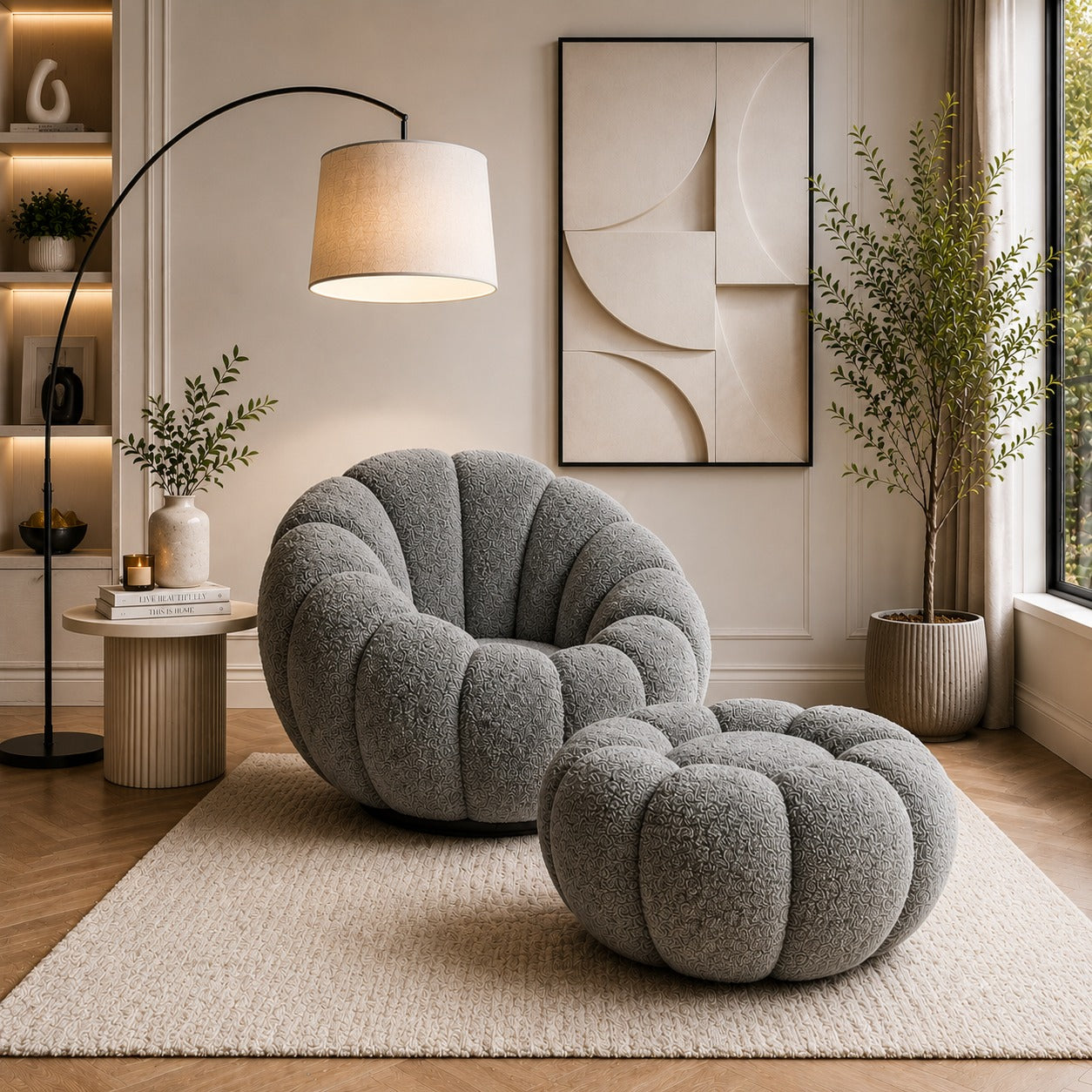 Modern 360° Rotating Lounge Chair with Footstool | Premium Upholstered Accent Chair