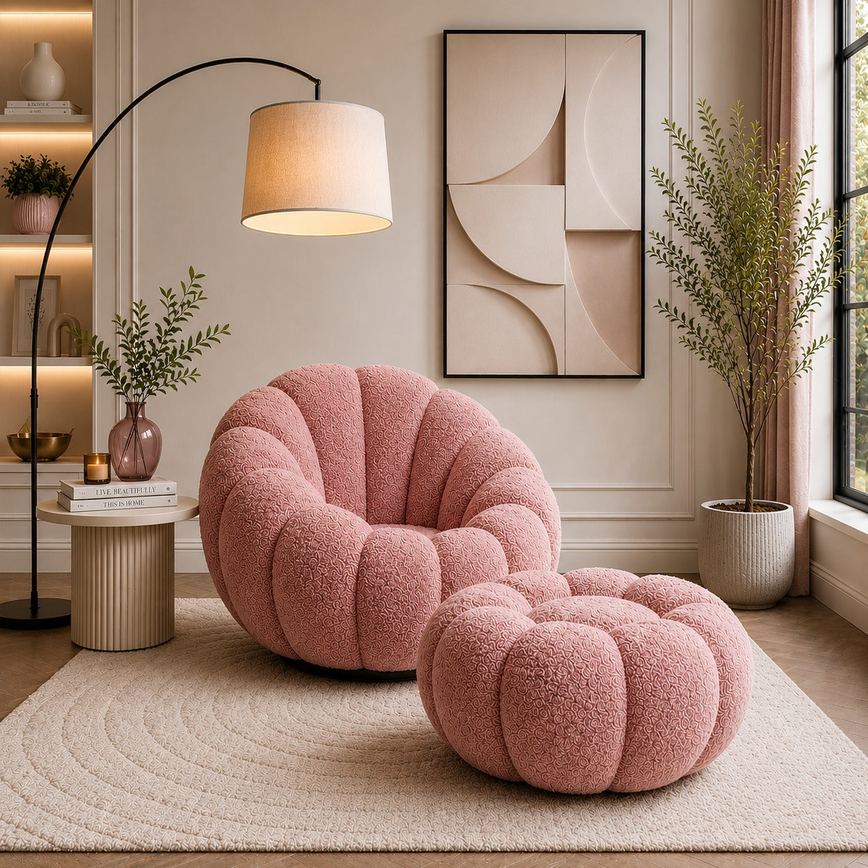 Modern 360° Rotating Lounge Chair with Footstool | Premium Upholstered Accent Chair