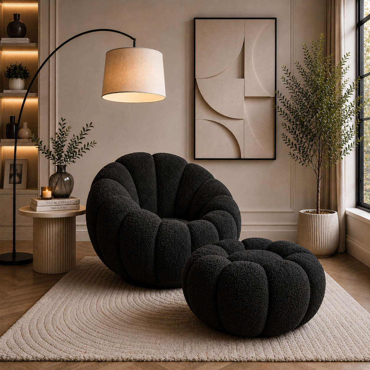 Modern 360° Rotating Lounge Chair with Footstool | Premium Upholstered Accent Chair