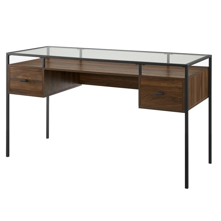 56" 2-Drawer Glass-Top Writing Desk