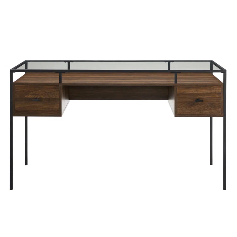 56" 2-Drawer Glass-Top Writing Desk