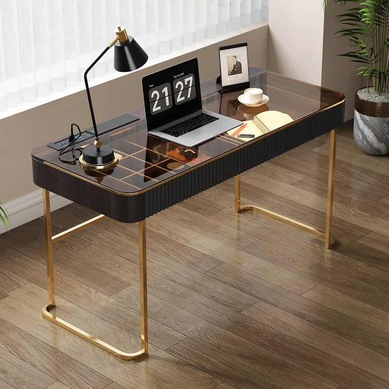 Glass Top Metal Base Writing Desk