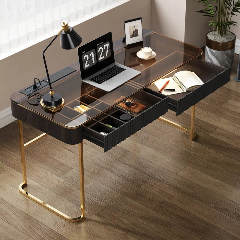 Glass Top Metal Base Writing Desk