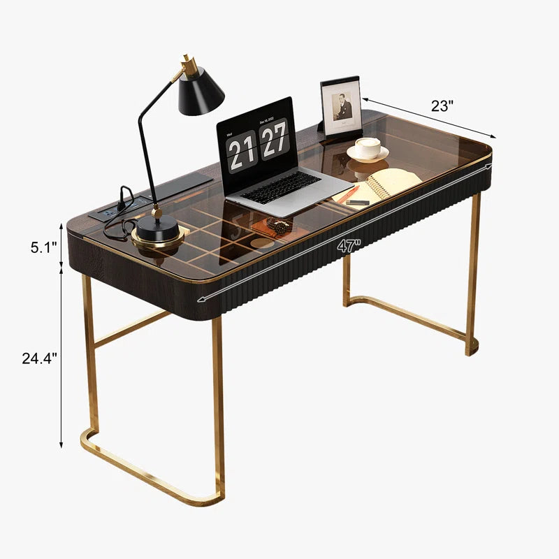 Glass Top Metal Base Writing Desk