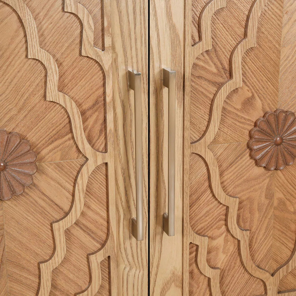 Wood Storage Cabinet with Carved Door and Metal Handle, Versatile and Stylish for Home Decor