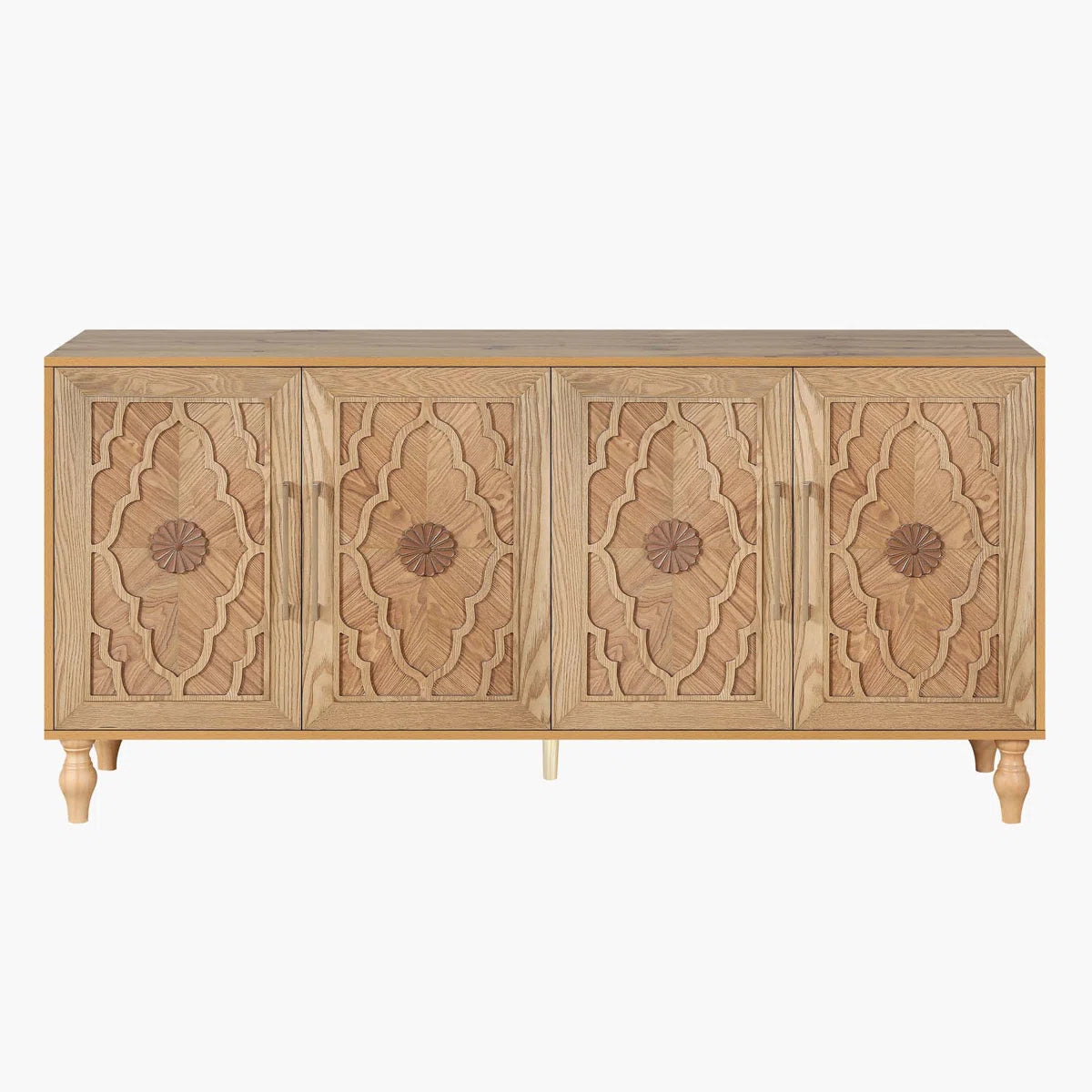 Wood Storage Cabinet with Carved Door and Metal Handle, Versatile and Stylish for Home Decor